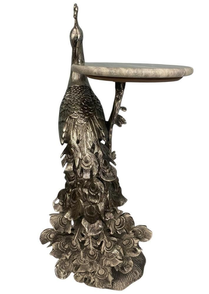 Hollywood Regency Wine Table Silver Peacock Side Tables 1930 photo buy