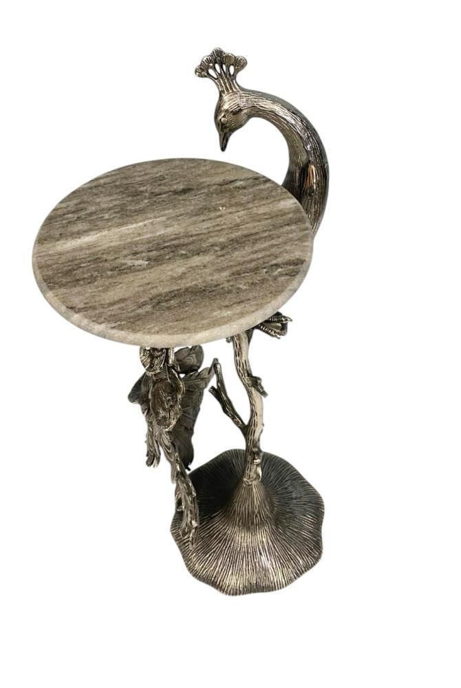 Hollywood Regency Wine Table Silver Peacock Side Tables 1930 photo vintage