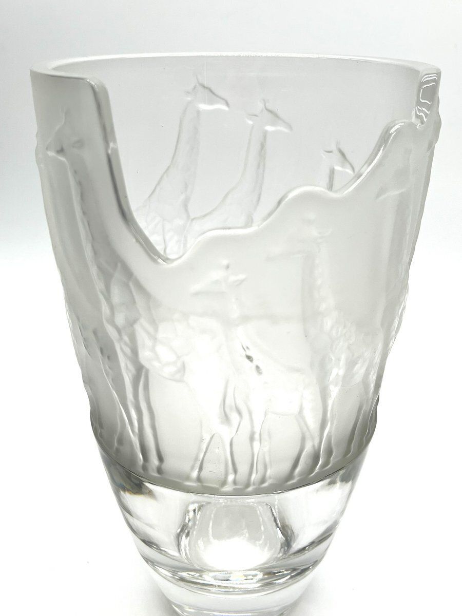 Large Frosted Glass Vase With Giraffes By Nachtmann, 1990s photo buy