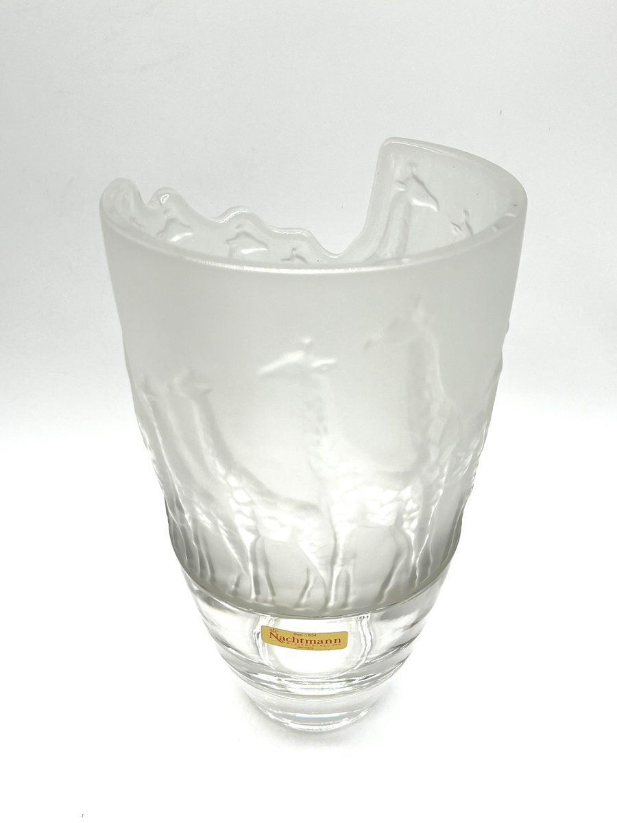 Large Frosted Glass Vase With Giraffes By Nachtmann, 1990s photo vintage