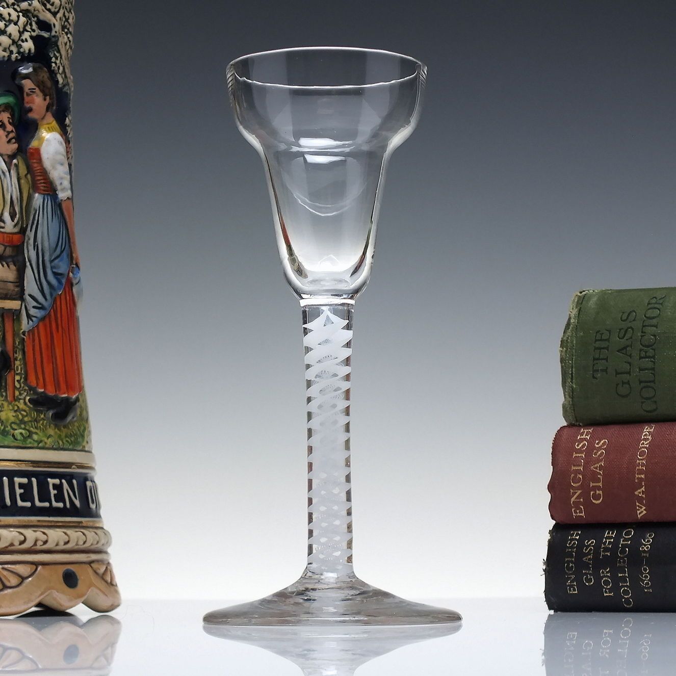 Rare Georgian 18th Century Pan Top Opaque Twist Wine Glass C1760
