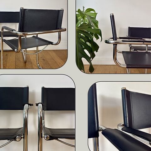 Set Of 4 Mid Century Breuer Chairs In Black Leather photo vinterior