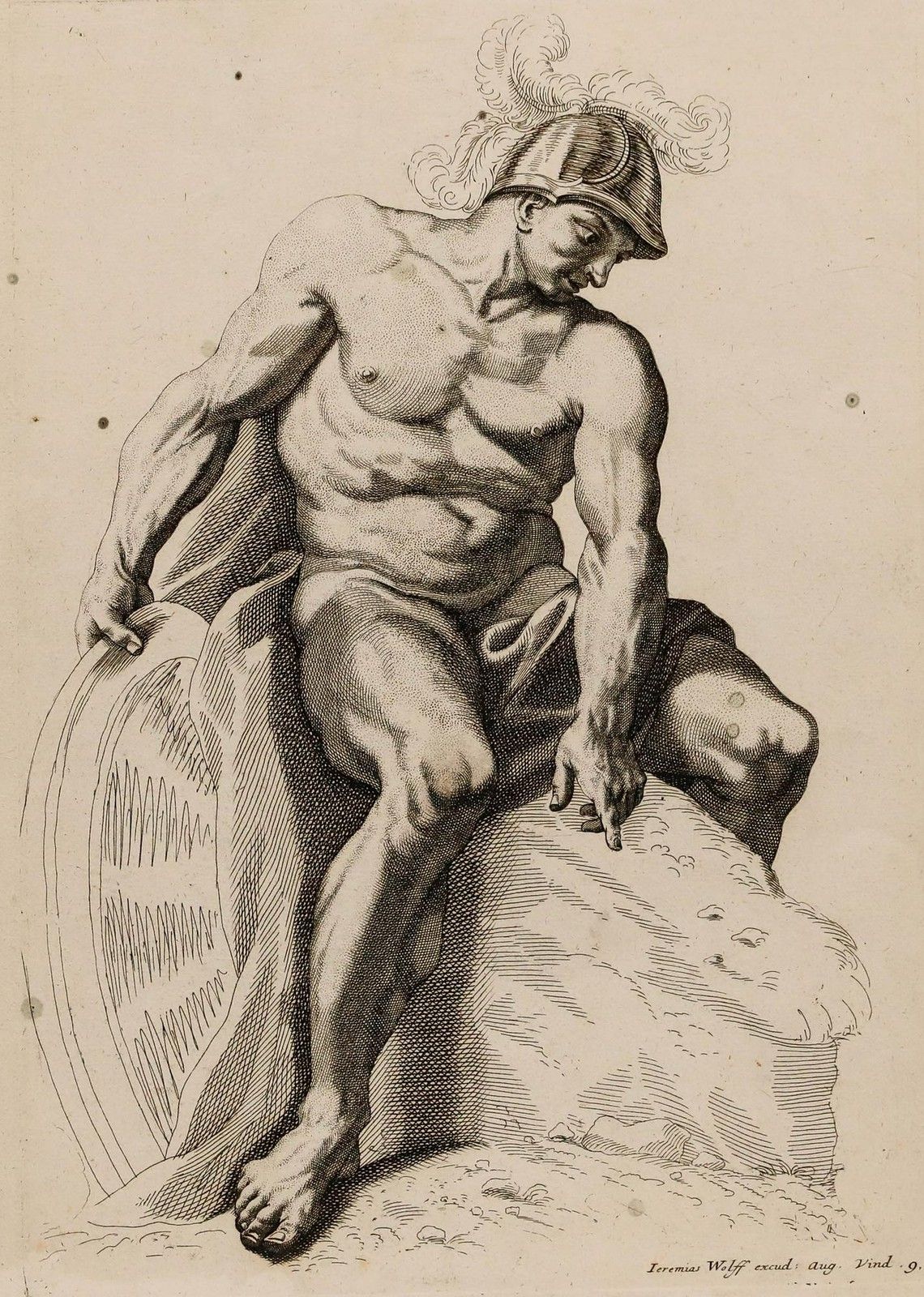 Jeremias Wolff (1667 1724) 18th Century Engraving, Academic Figure Study 9. photo furniture