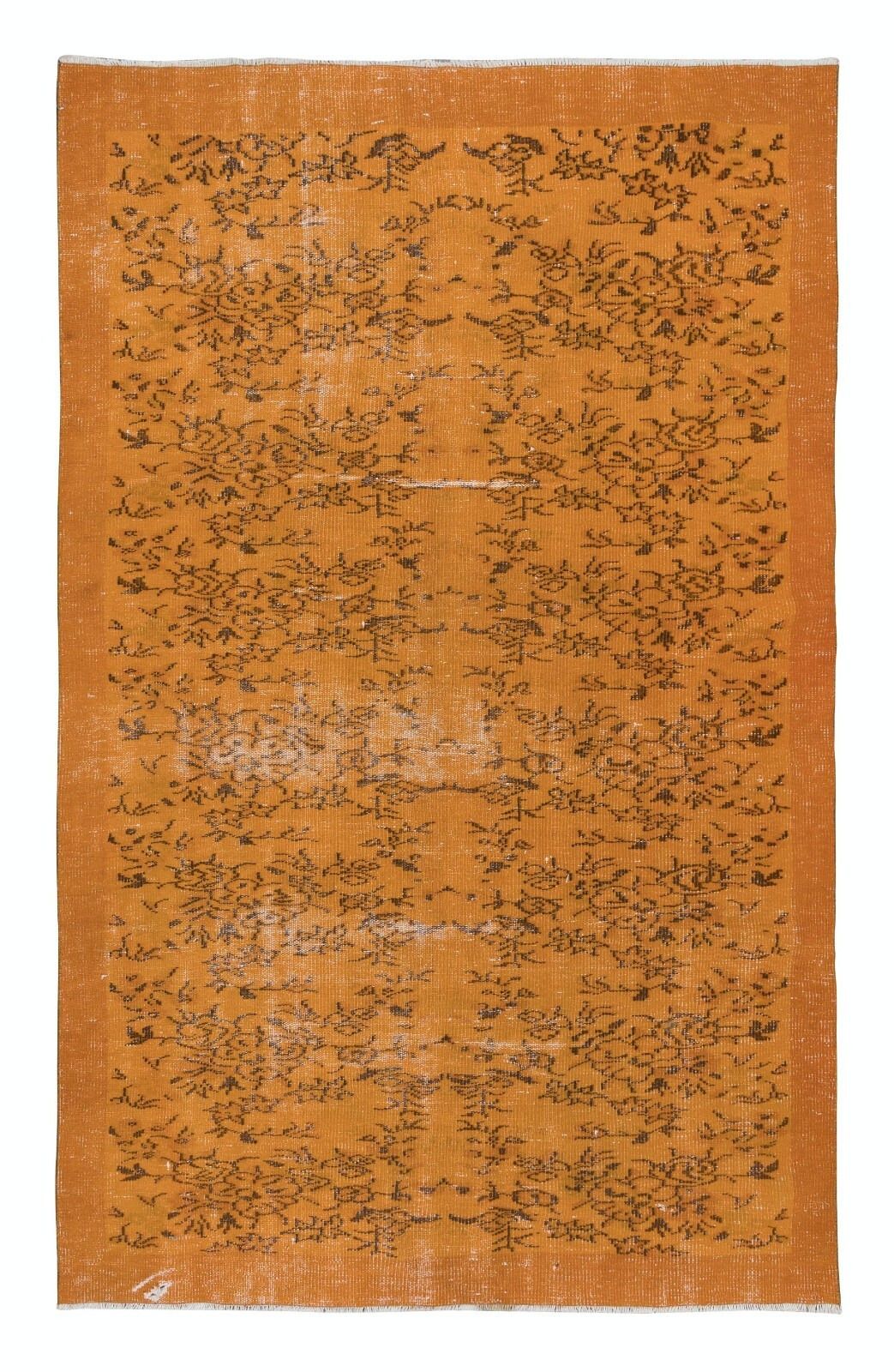 6x8.8 Ft Handmade Turkish Rug In Orange, Ideal For Modern Interiors