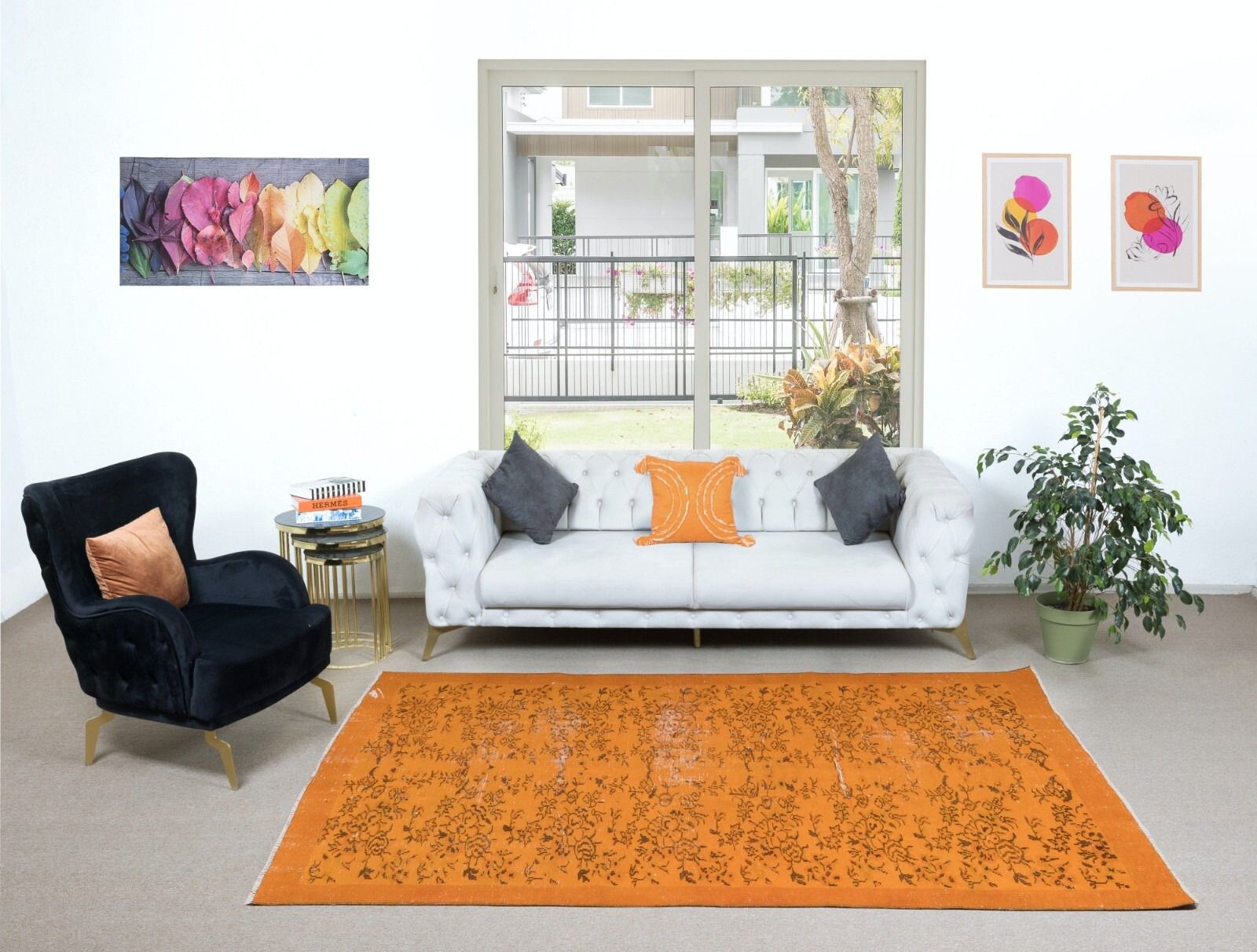 6x8.8 Ft Handmade Turkish Rug In Orange, Ideal For Modern Interiors photo furniture