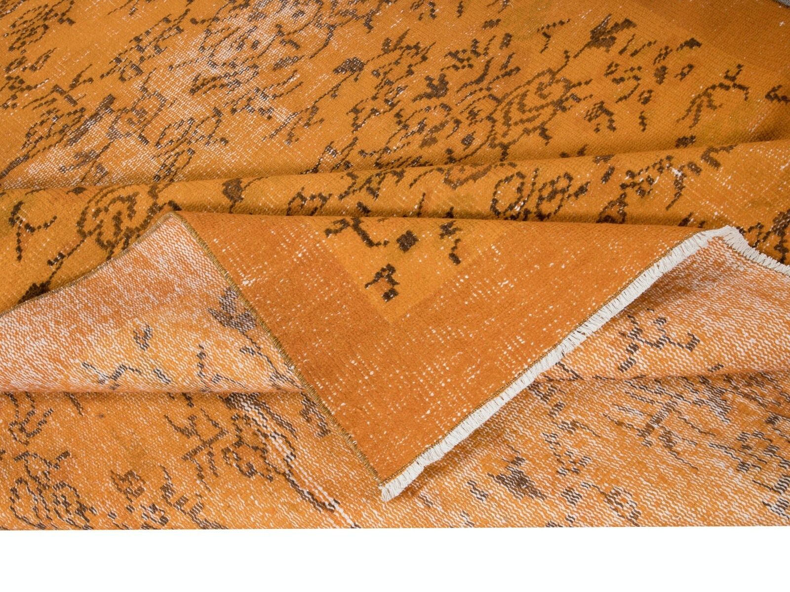 6x8.8 Ft Handmade Turkish Rug In Orange, Ideal For Modern Interiors photo for sale