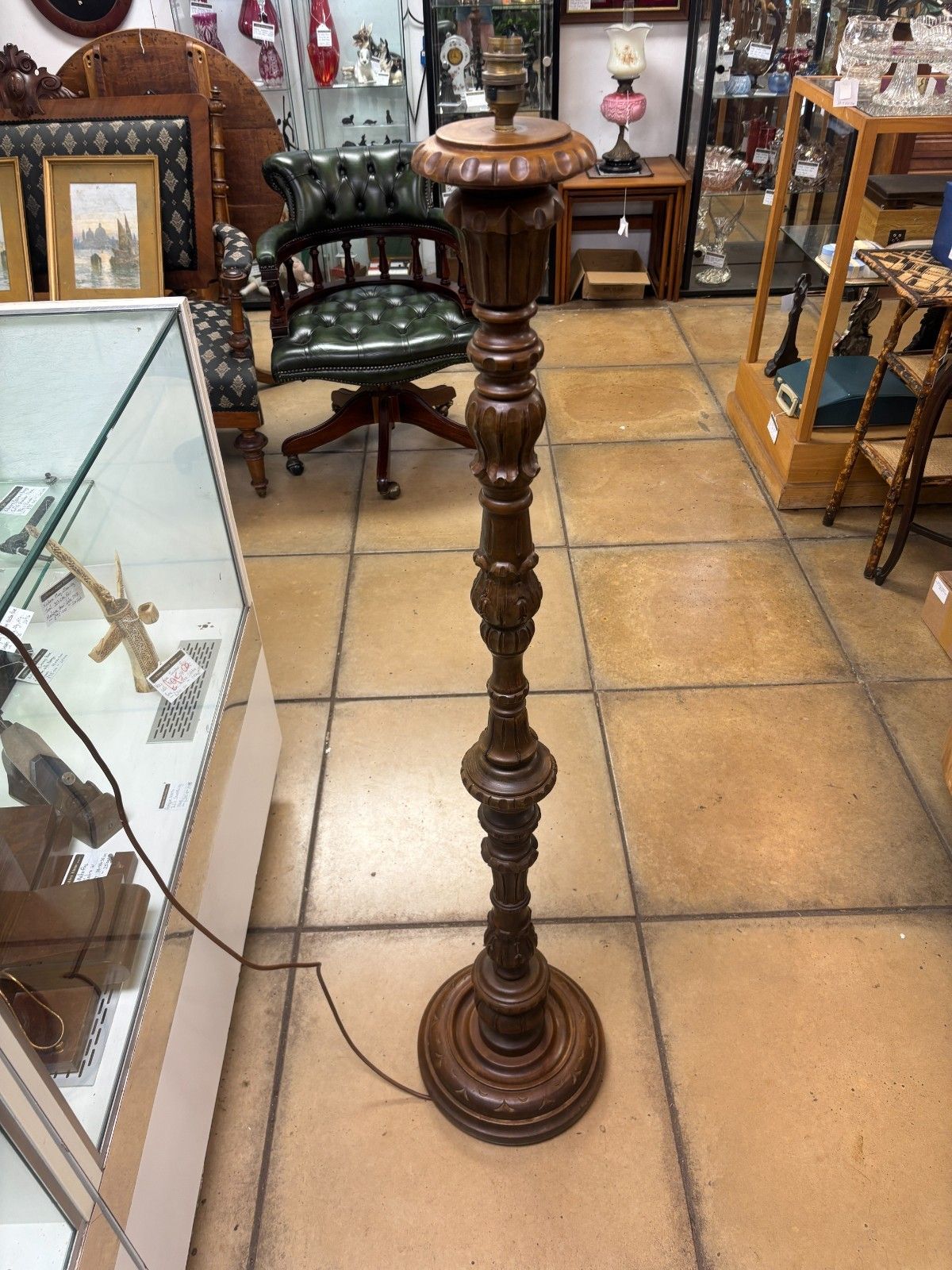 Antique Victorian Walnut Carved Floor Lamp Working Order photo for sale