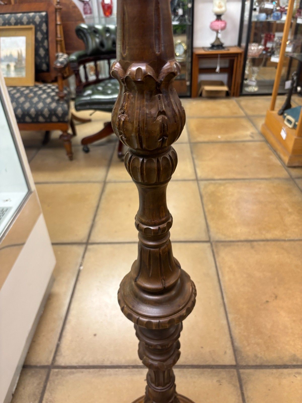 Antique Victorian Walnut Carved Floor Lamp Working Order photo vinterior