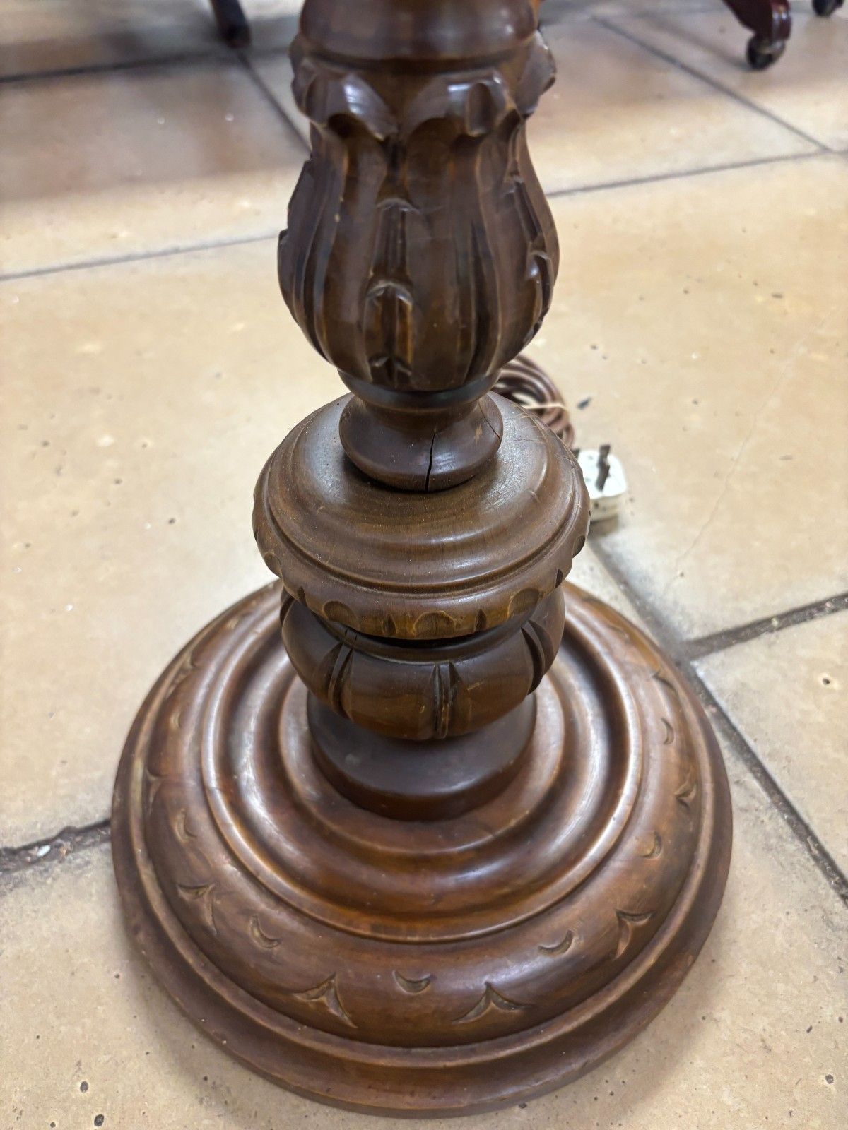 120.0 Antique Victorian Walnut Carved Floor Lamp Working Order photo