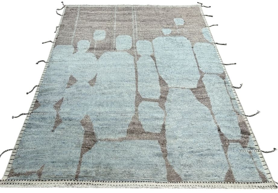 245x305 Cm Vintage Hand Knotted Moroccan Design Rug. Blue And Brown. 100% Wool. 8x10 Ft photo Textiles
