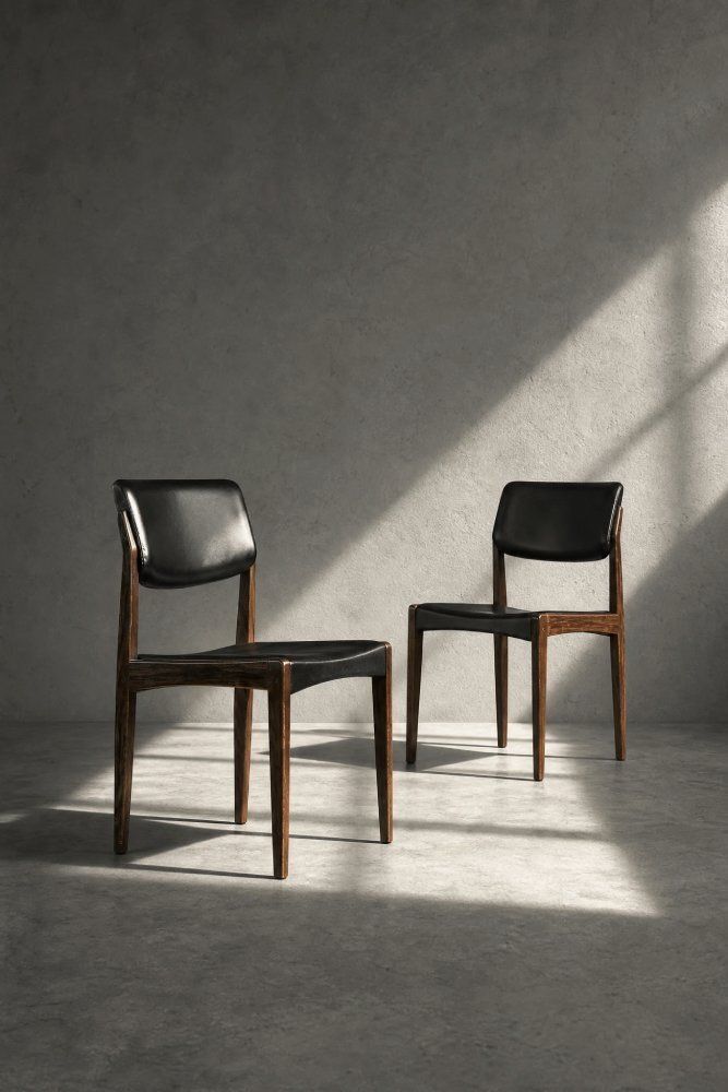 Chaises mid-century modern scandinaves en palissandre et cuir noir par H.W. Klein pour Bramin, années 1960, lot de 3 photo buy
