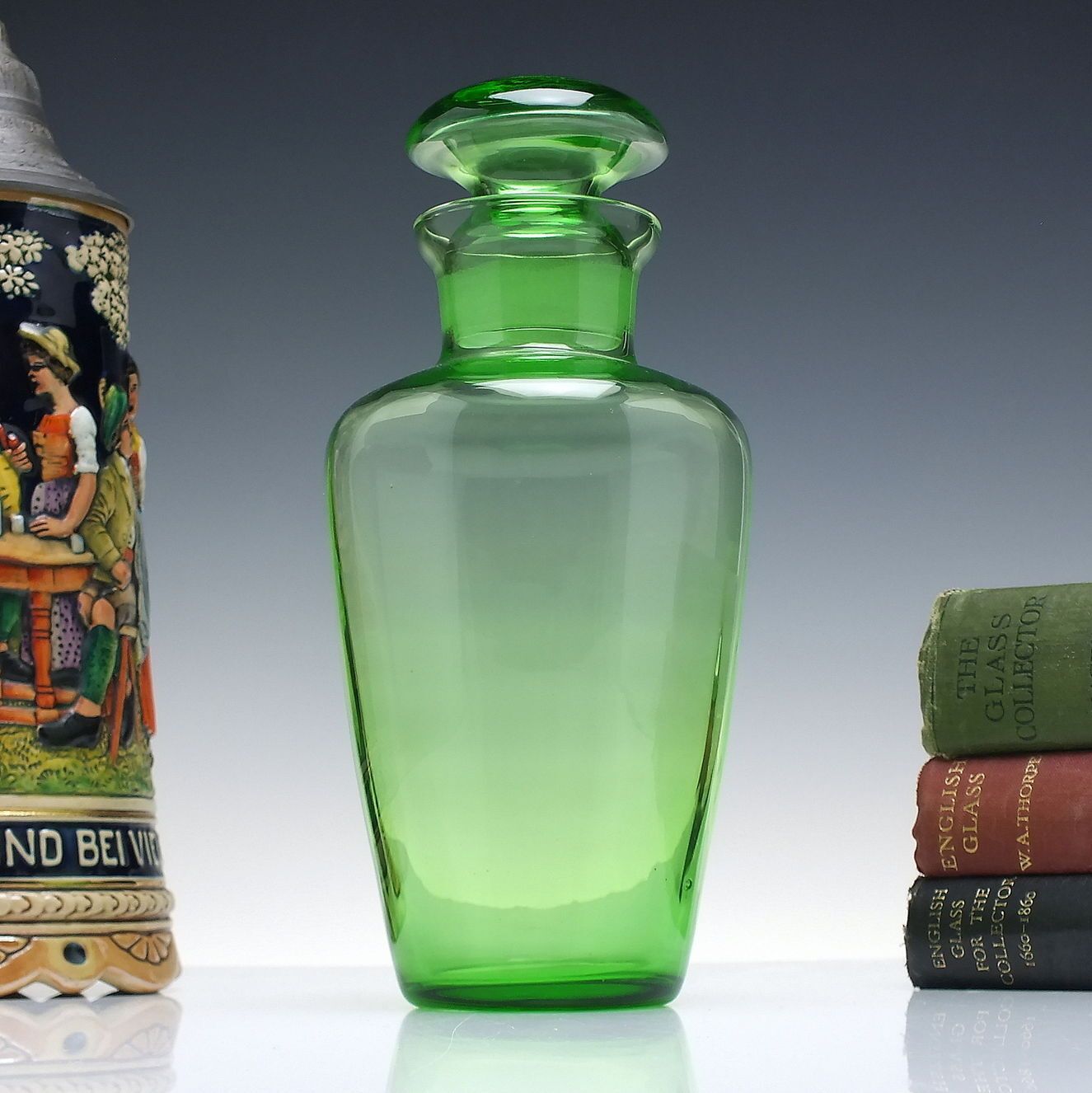Art Deco Green Glass Cocktail Decanter & Shaker C1930 60