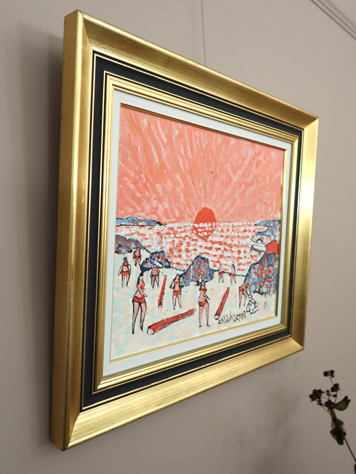 Coral Sunset  Oil Painting, Mid 20th Century photo for sale