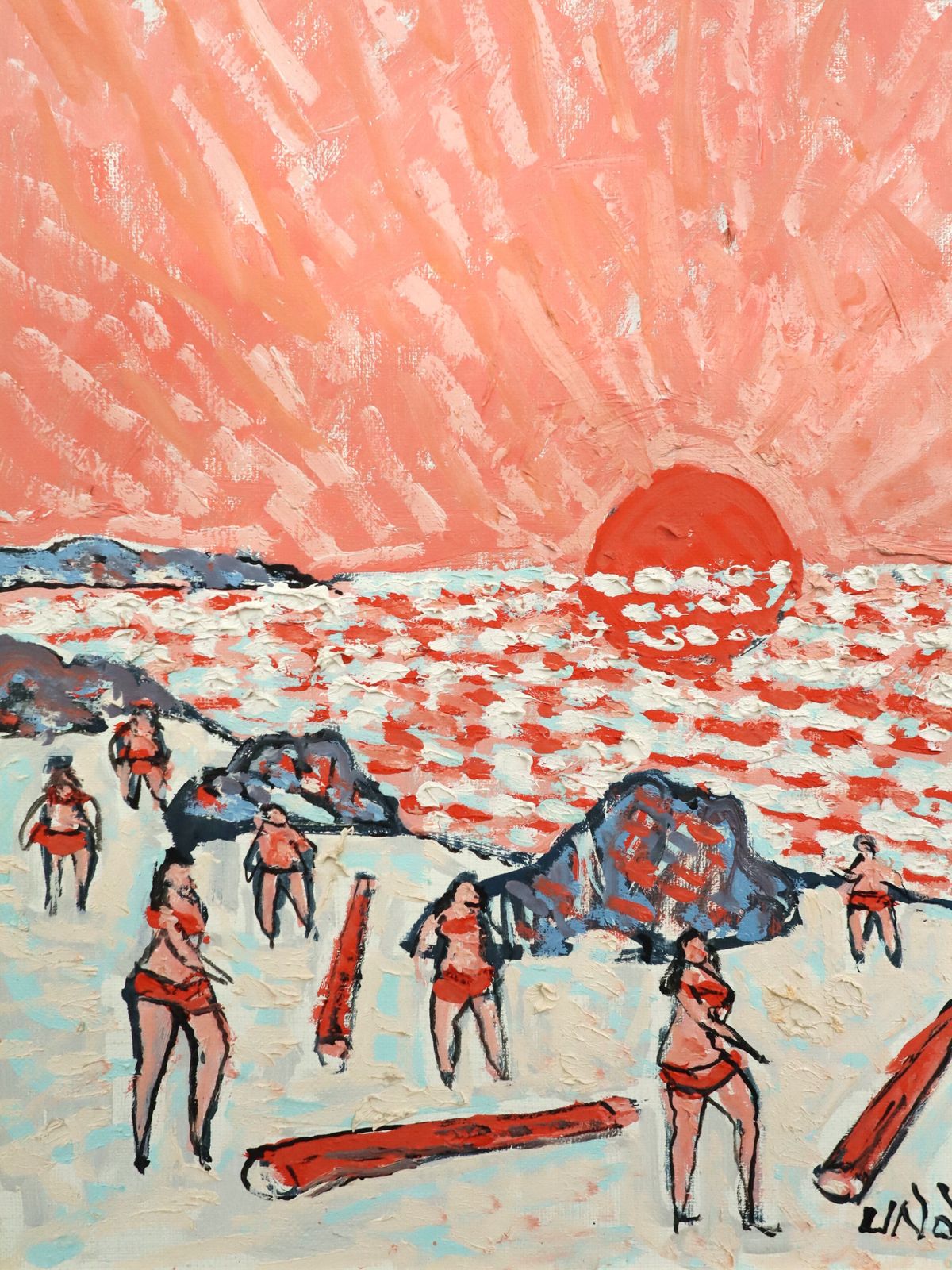 Art Coral Sunset  Oil Painting, Mid 20th Century photo