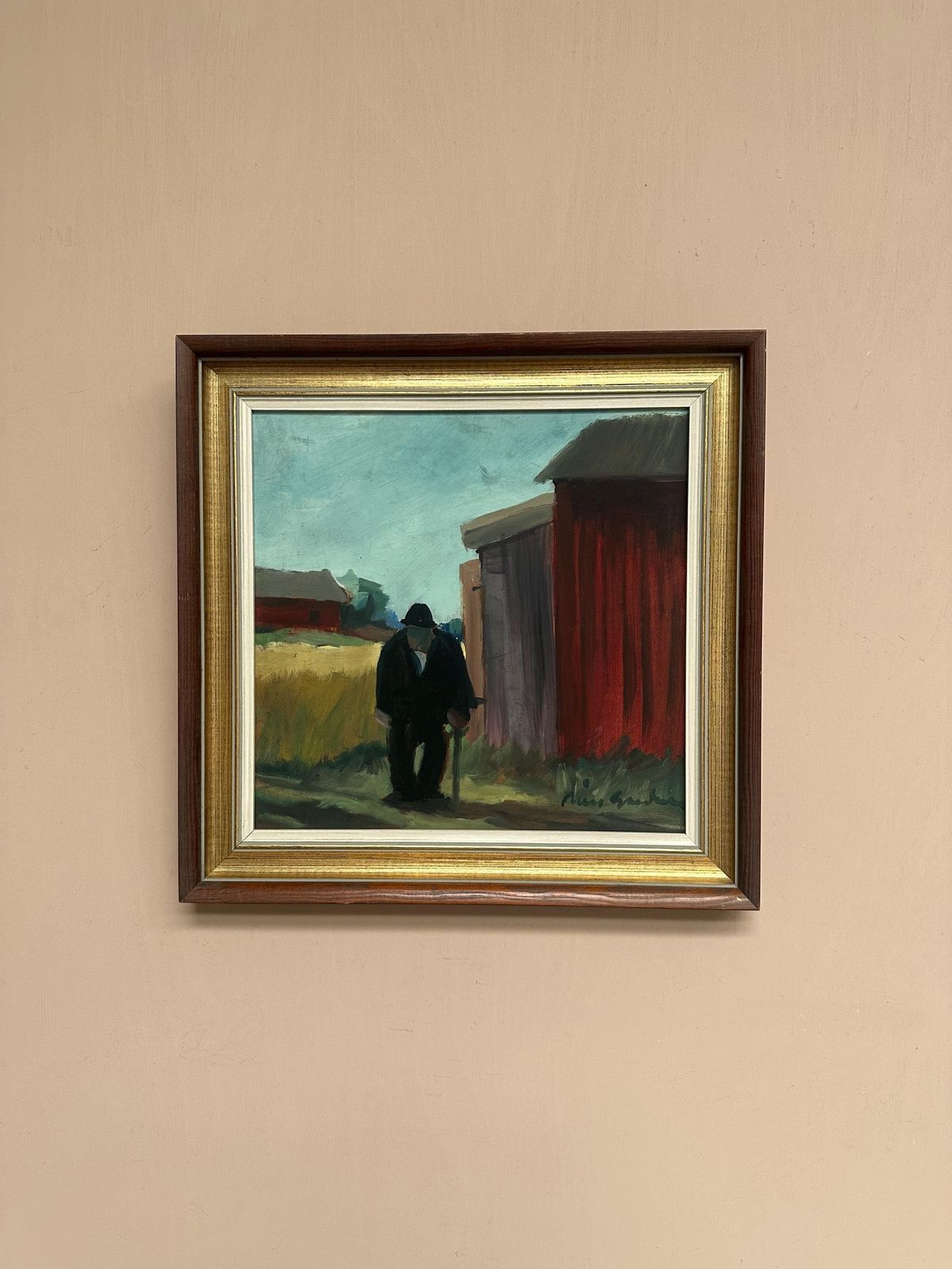 Swedish Mid Century Oil On Panel – "Man Standing" By Svan Grandin, Vintage &  Framed 40 × 38 Cm (15.7" X 15") photo furniture