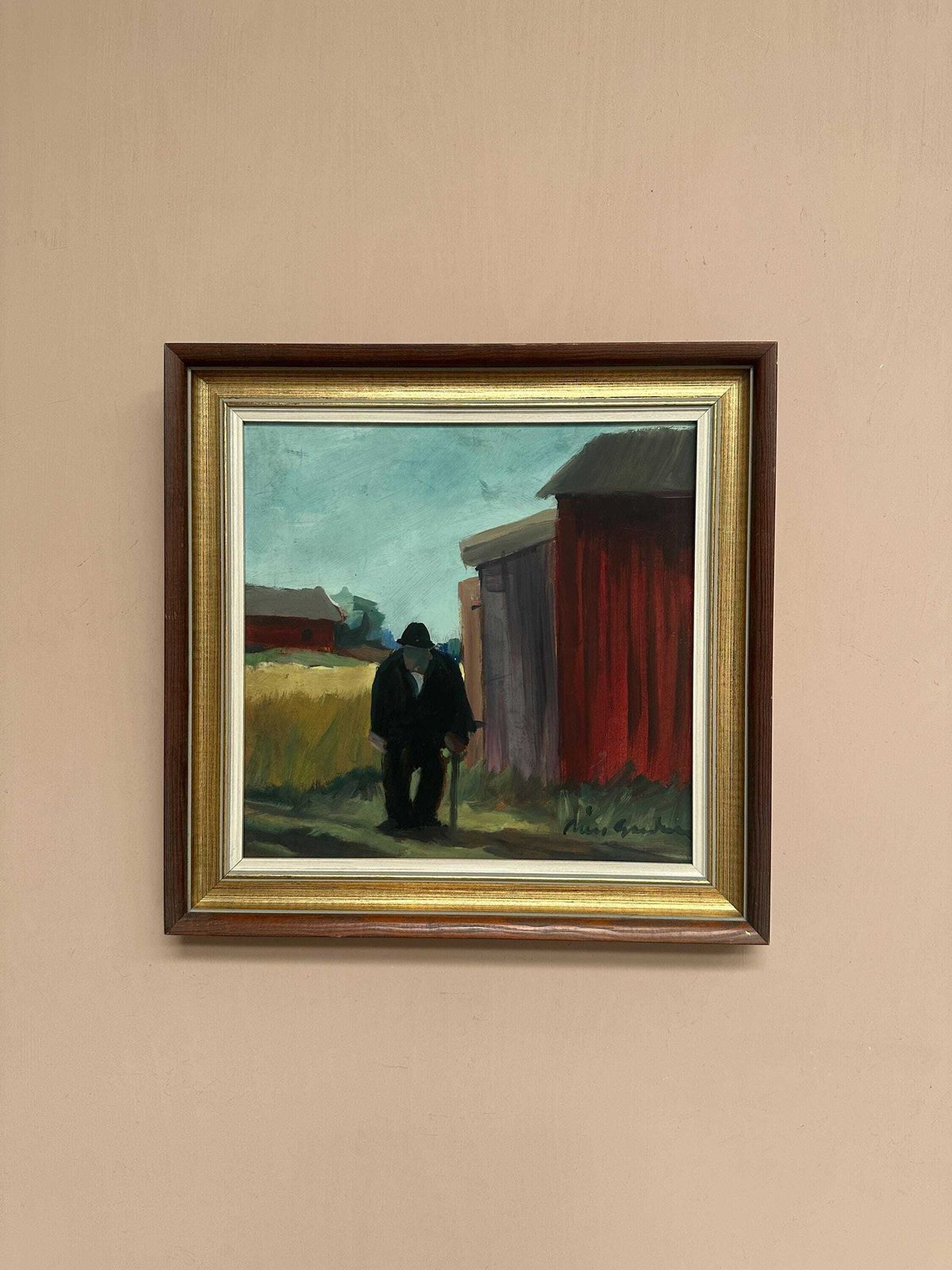 Swedish Mid Century Oil On Panel – "Man Standing" By Svan Grandin, Vintage &  Framed 40 × 38 Cm (15.7" X 15") photo for sale