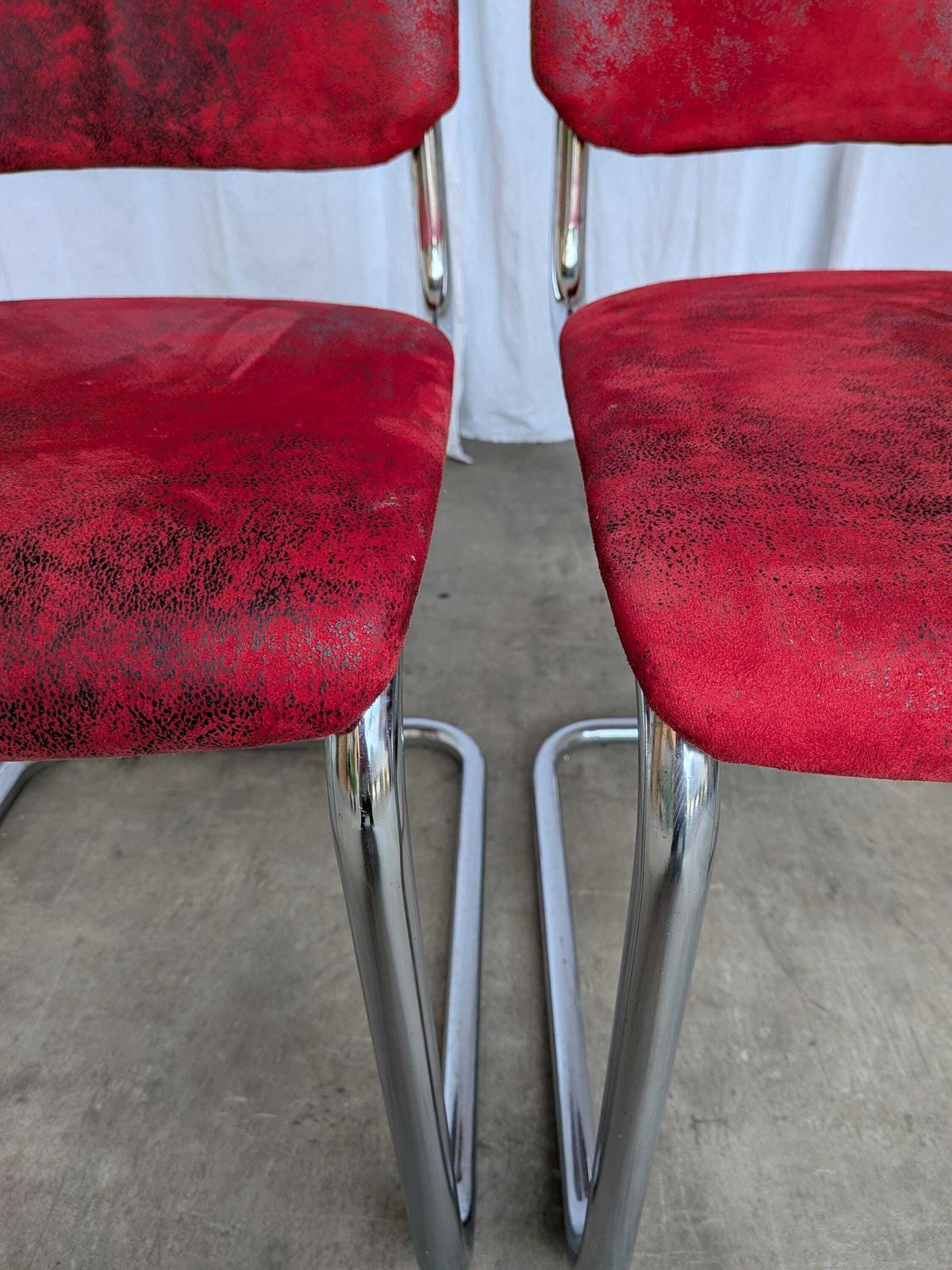 Set Of 2 Cesca Style Dining Chair: Red Fabric, Tubular Chrome Frame, 1970s photo vinterior