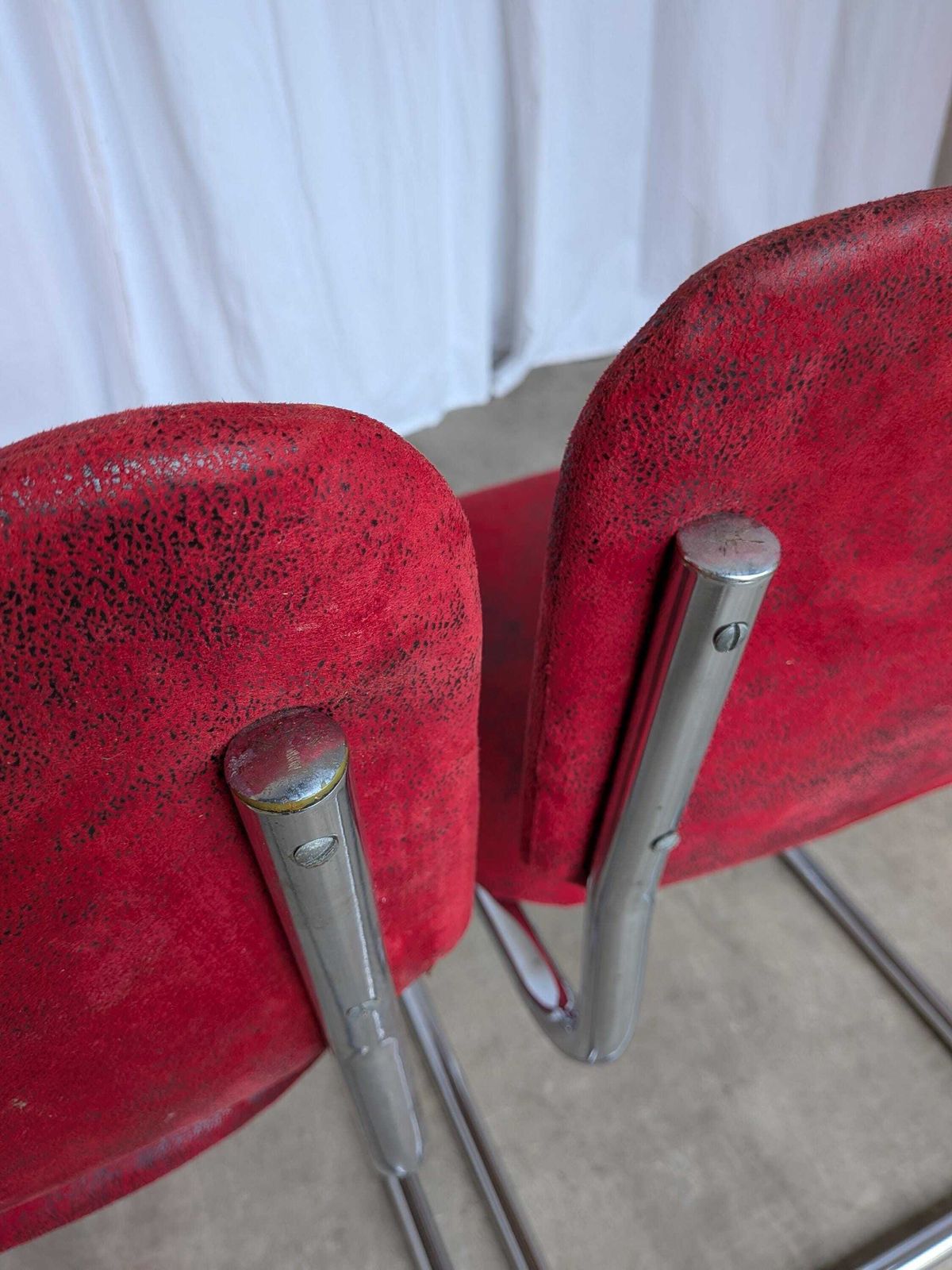 photo furniture Set Of 2 Cesca Style Dining Chair: Red Fabric, Tubular Chrome Frame, 1970s