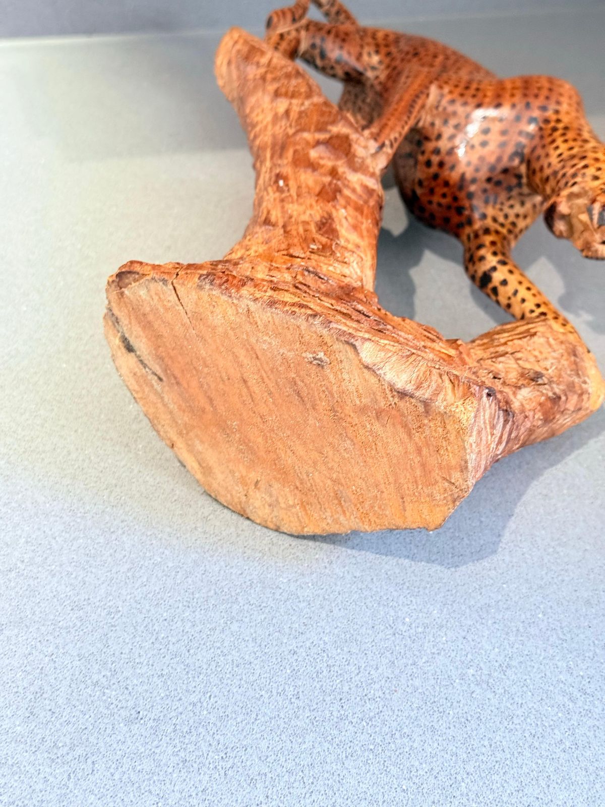 Home Decor Hand Carved African Leopard Sculpture On Tree Trunk, Tribal Folk Art Figure photo