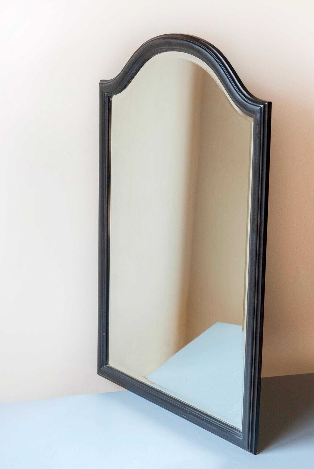 Vintage Deknudt Mirror   Belgian Black Wooden Mirror With Beveled Glass   Large Arched Wall Mirror photo 316.0