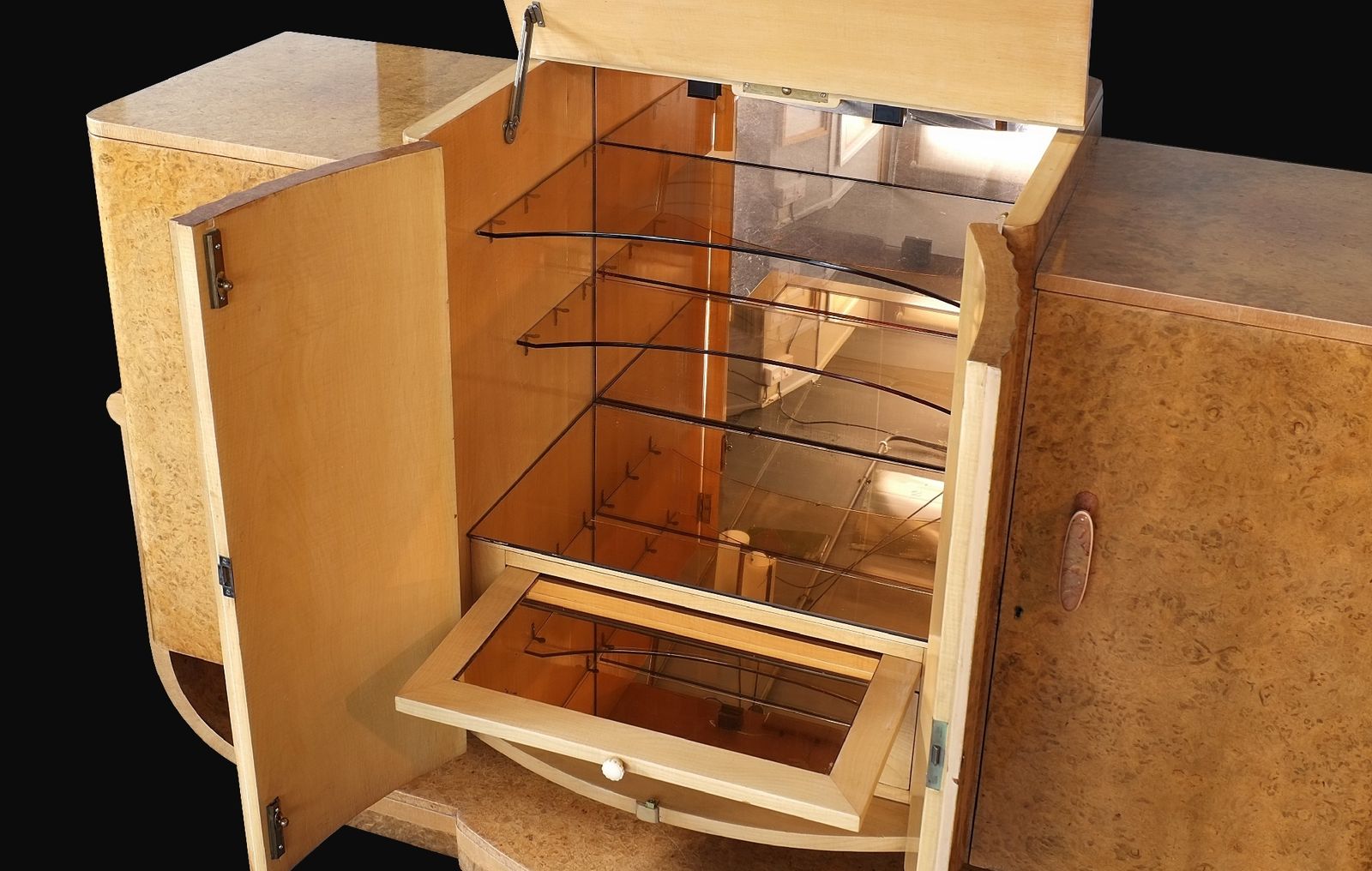 Art Deco Walnut Cocktail Cabinet By H & L Epstein 1930's photo vinterior