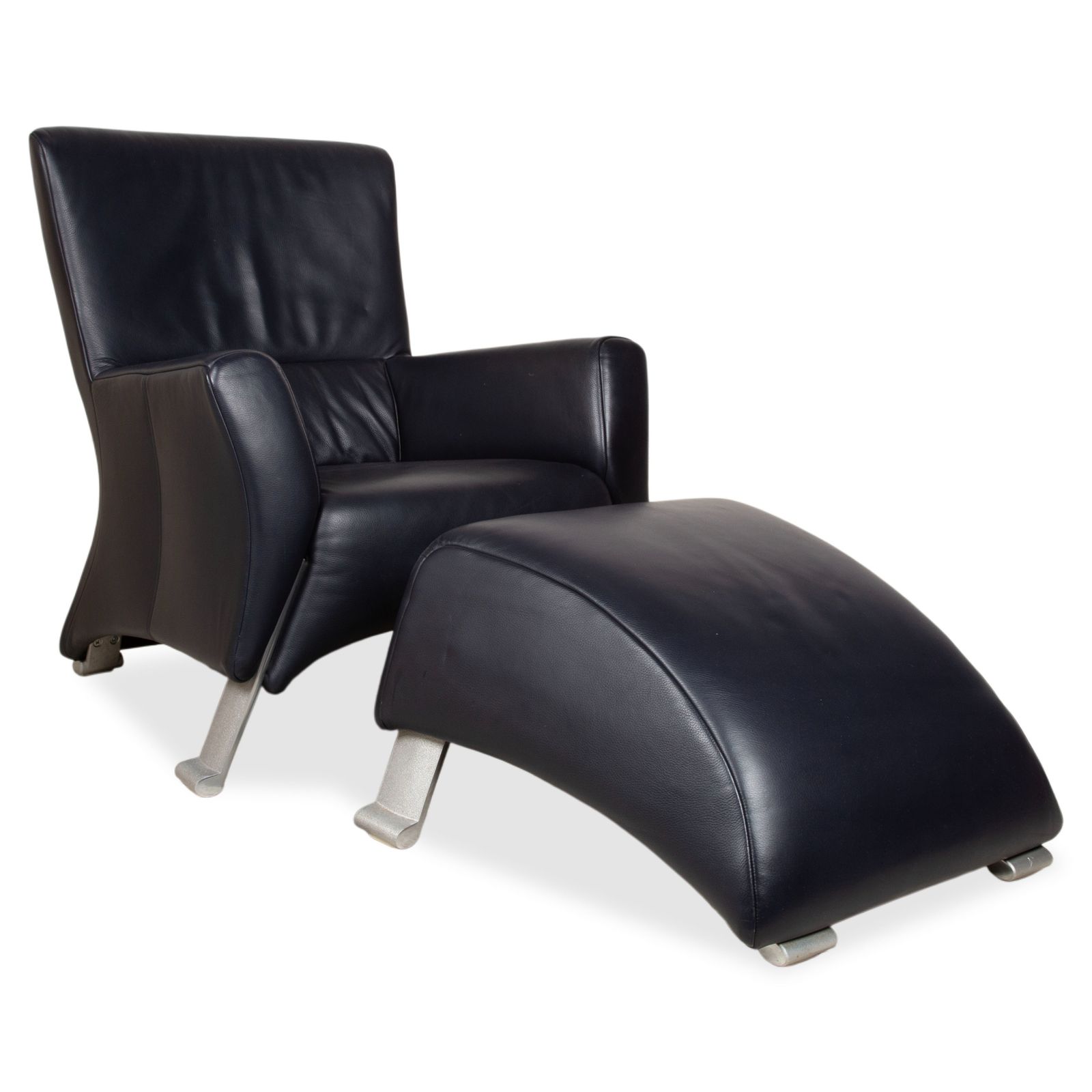 Ensemble fauteuil en cuir Rolf Benz 322 bleu foncé