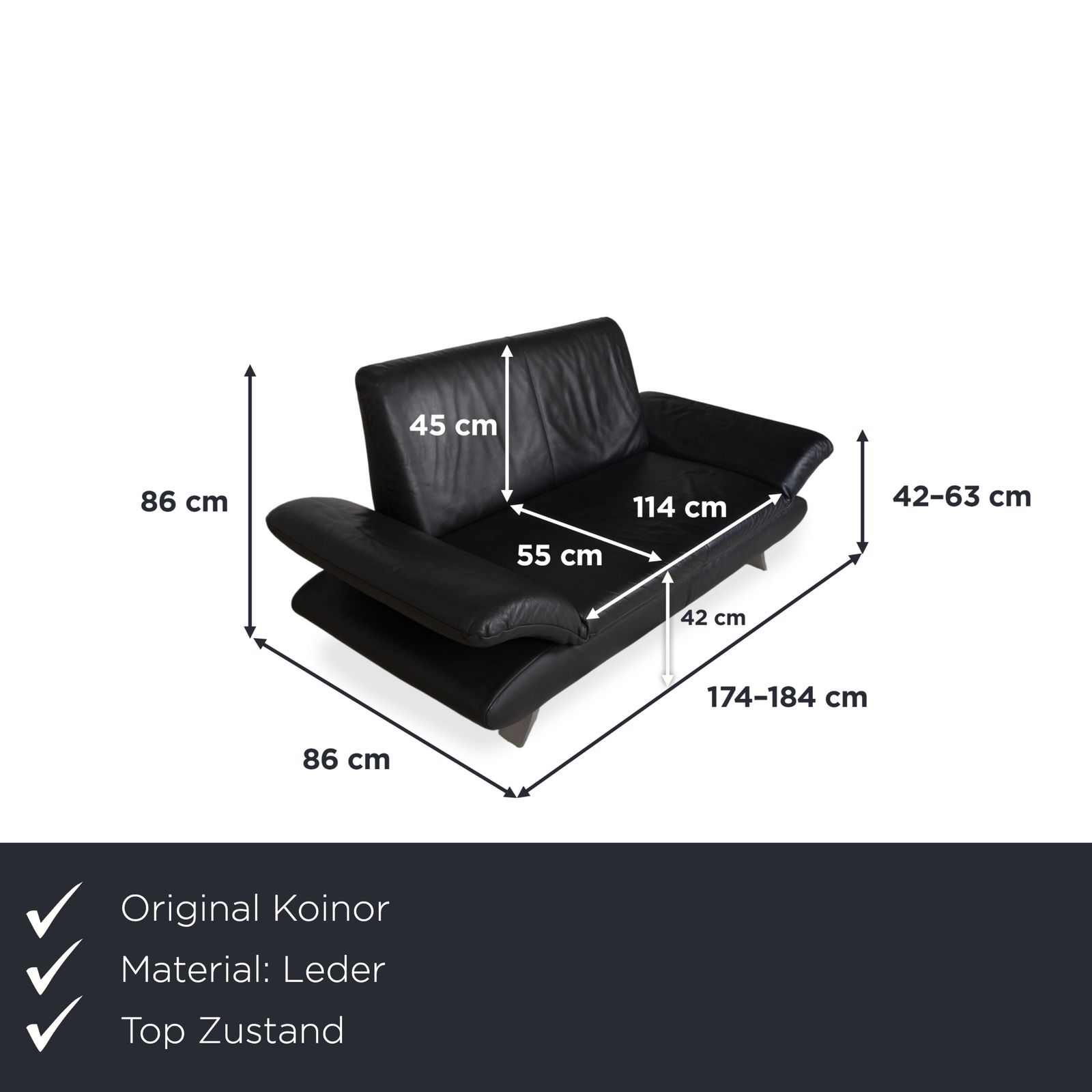 Koinor Rossini Leren Tweezitsbank Zwart photo furniture