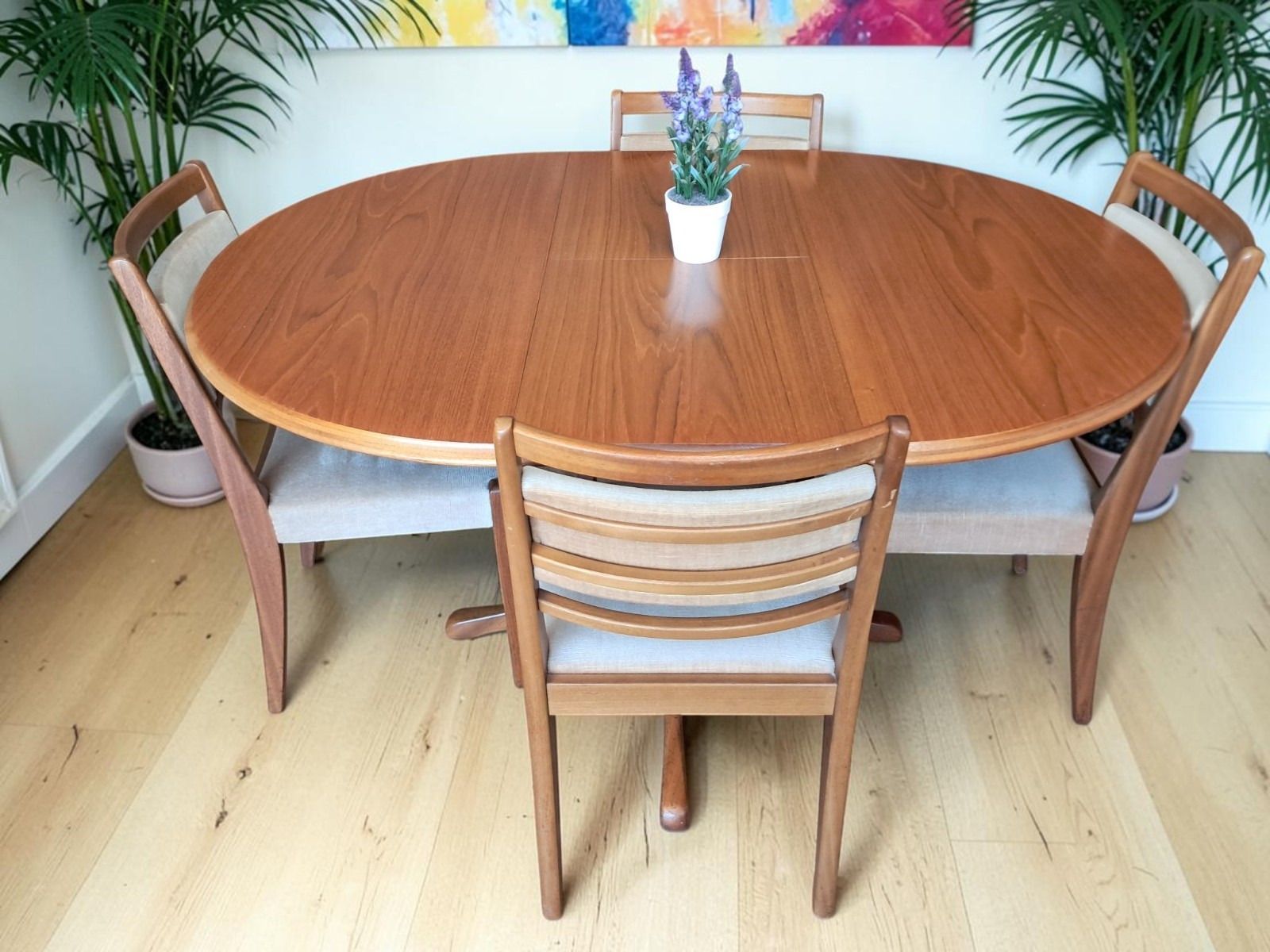 Mid Century Vintage Teak Extending Dining Table & 4 Chairs Dining Set 1970's photo for sale