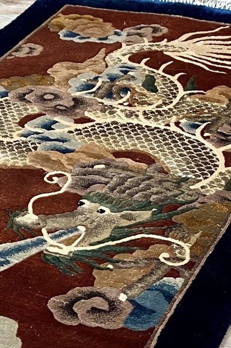 Vintage zijden Chinees tapijt 140x69cm photo 580.0