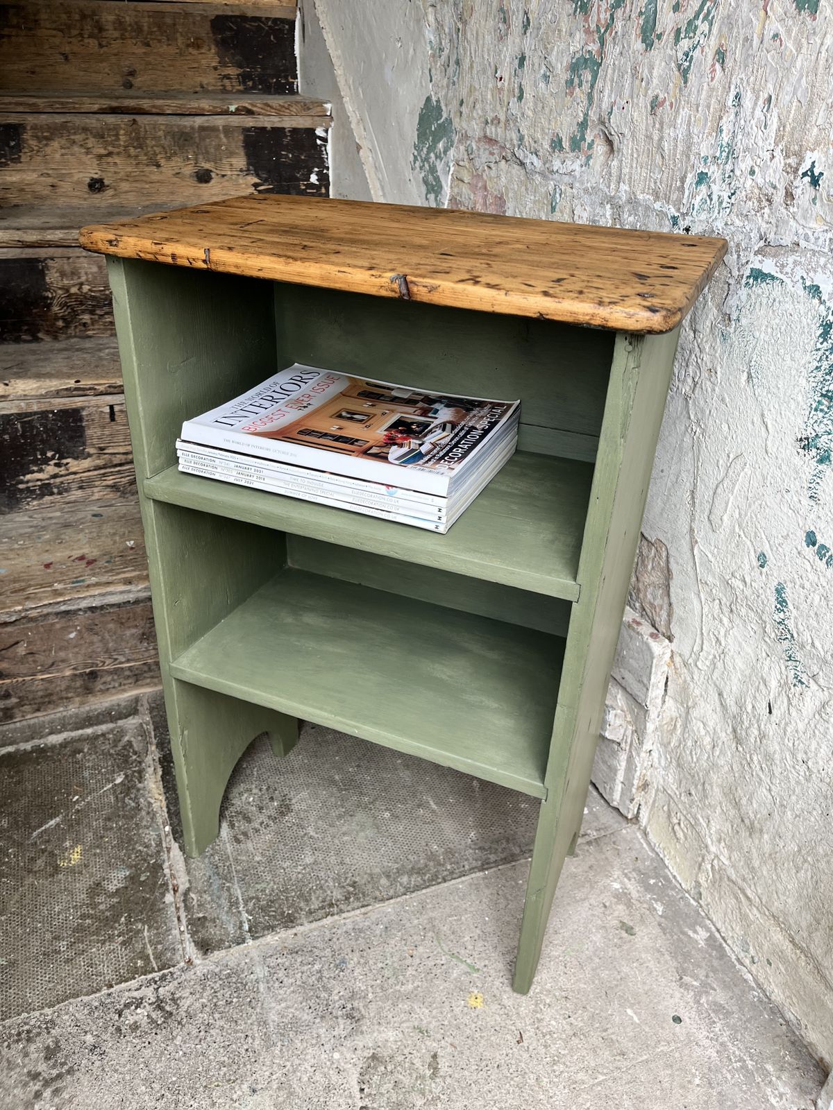 Edwardian Green Painted Pine Bedside Shelves