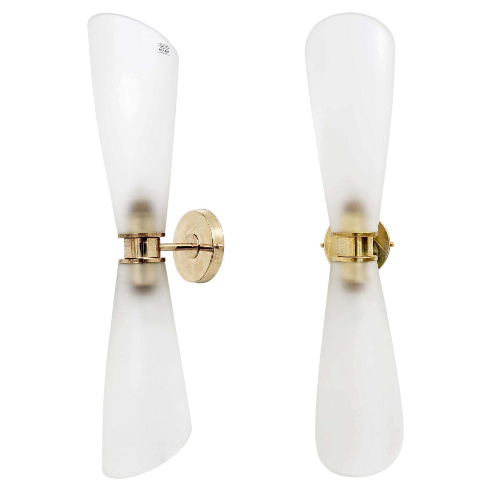 Pair Of Satin Frosted Murano Glass Wall Sconces