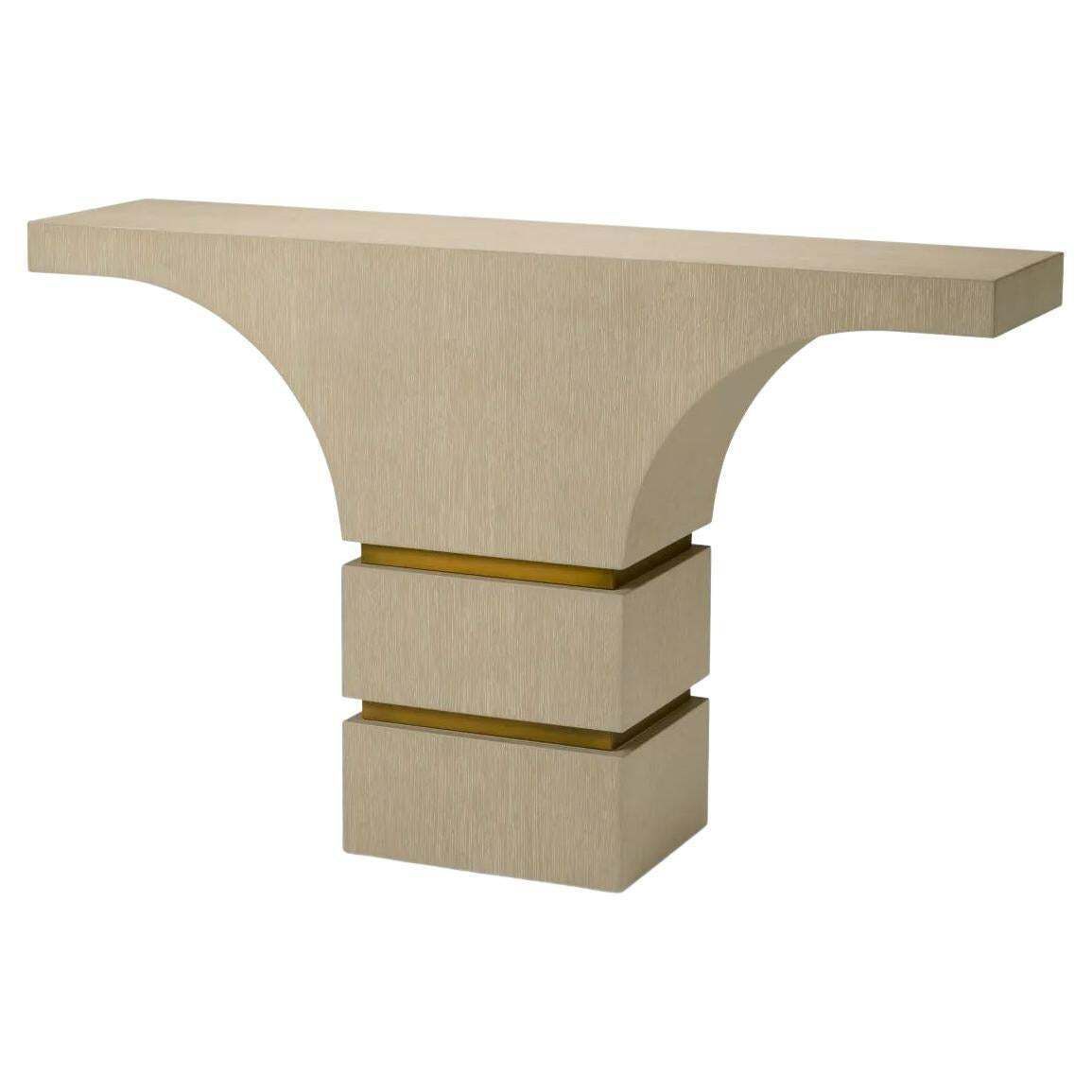 Console Table In Washed Oak Veneer And Brushed Brass