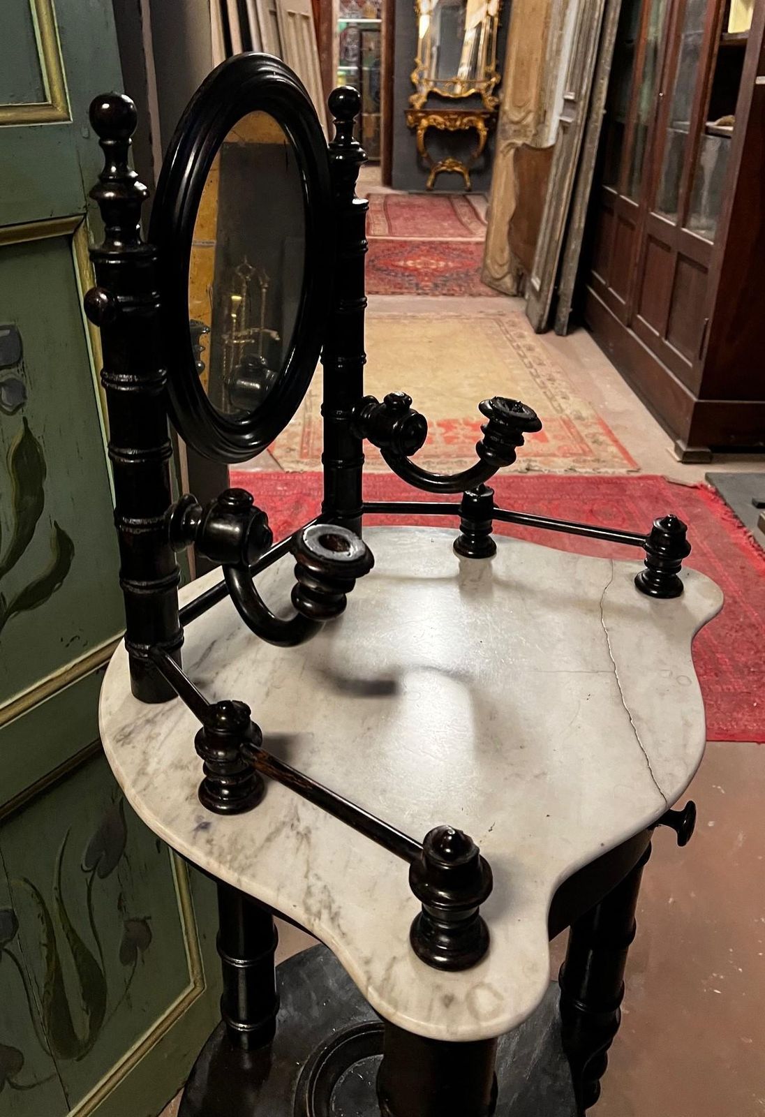 Toilet In Dark Wood And White Marble Top, Italy photo 1760.0