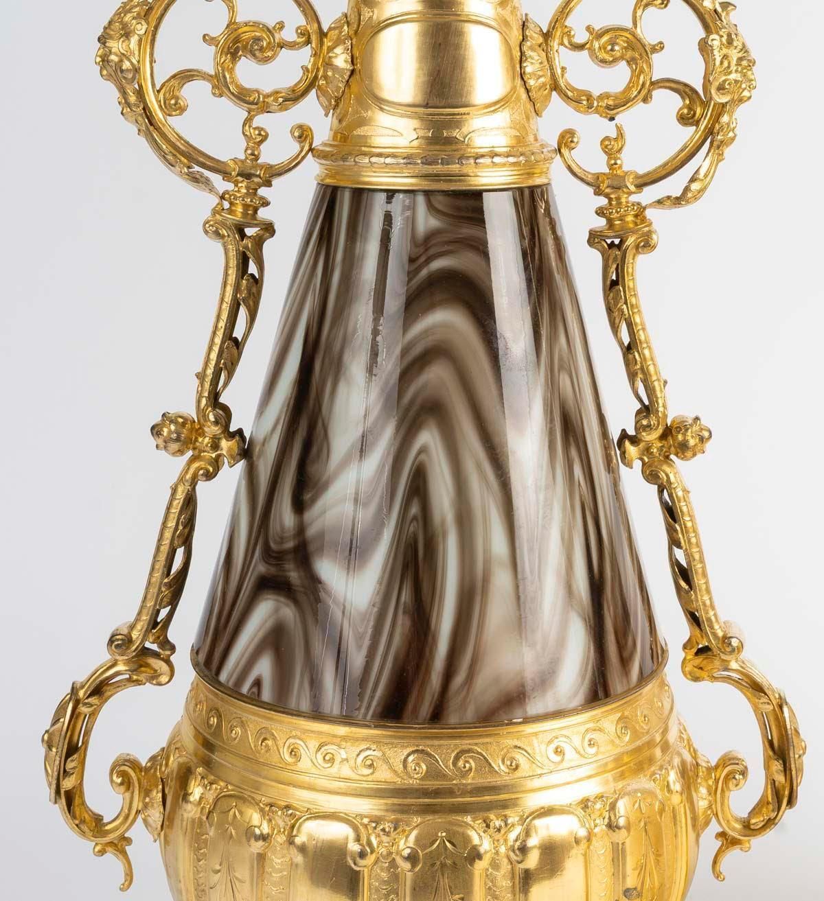 Pair Of 19th Century Vases, Opaline Glass And Gilded Regule, Napoleon III Period photo 3712.0