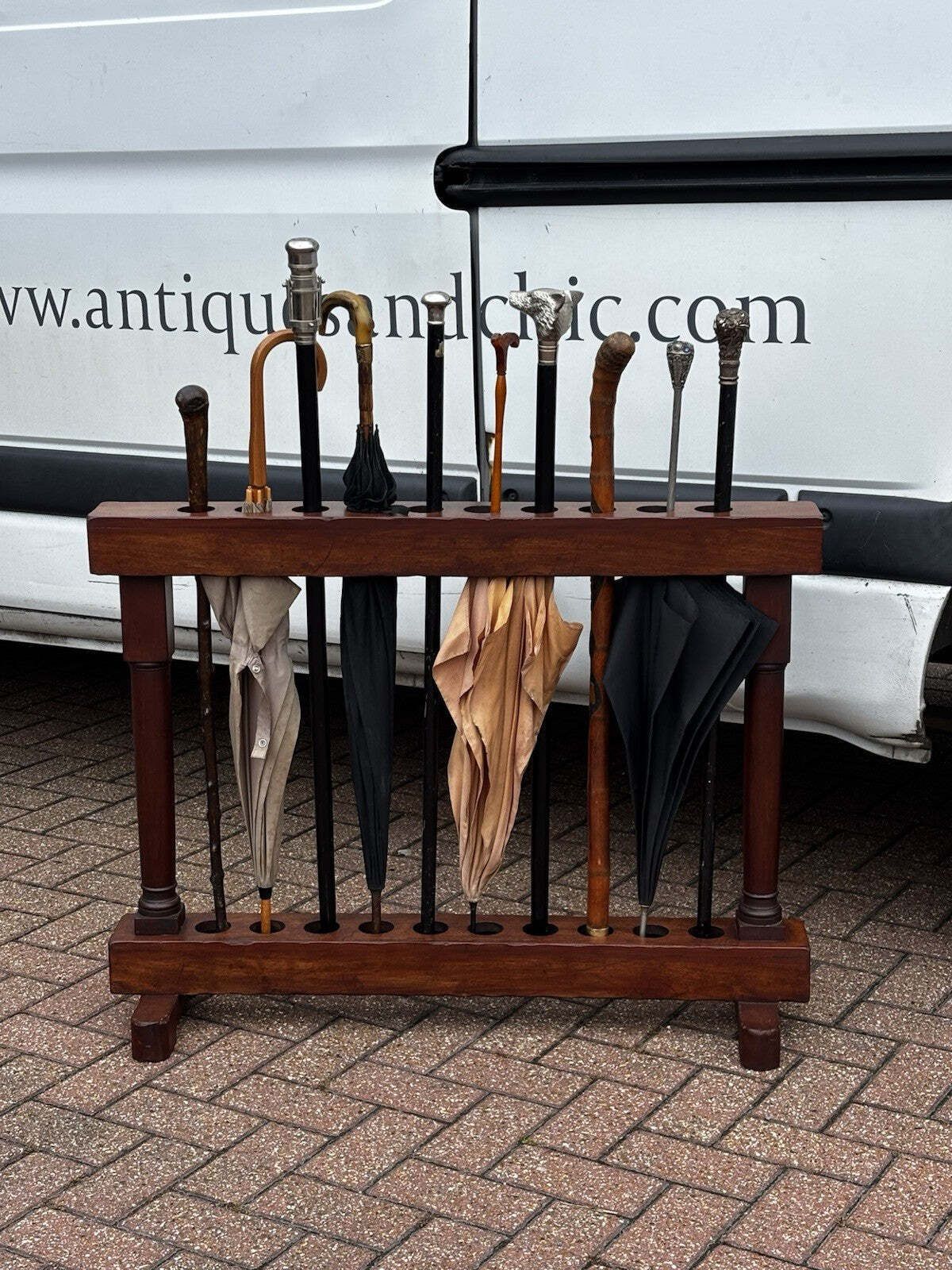 Mahogany Walking Stick Stand. Holds 10. photo for sale