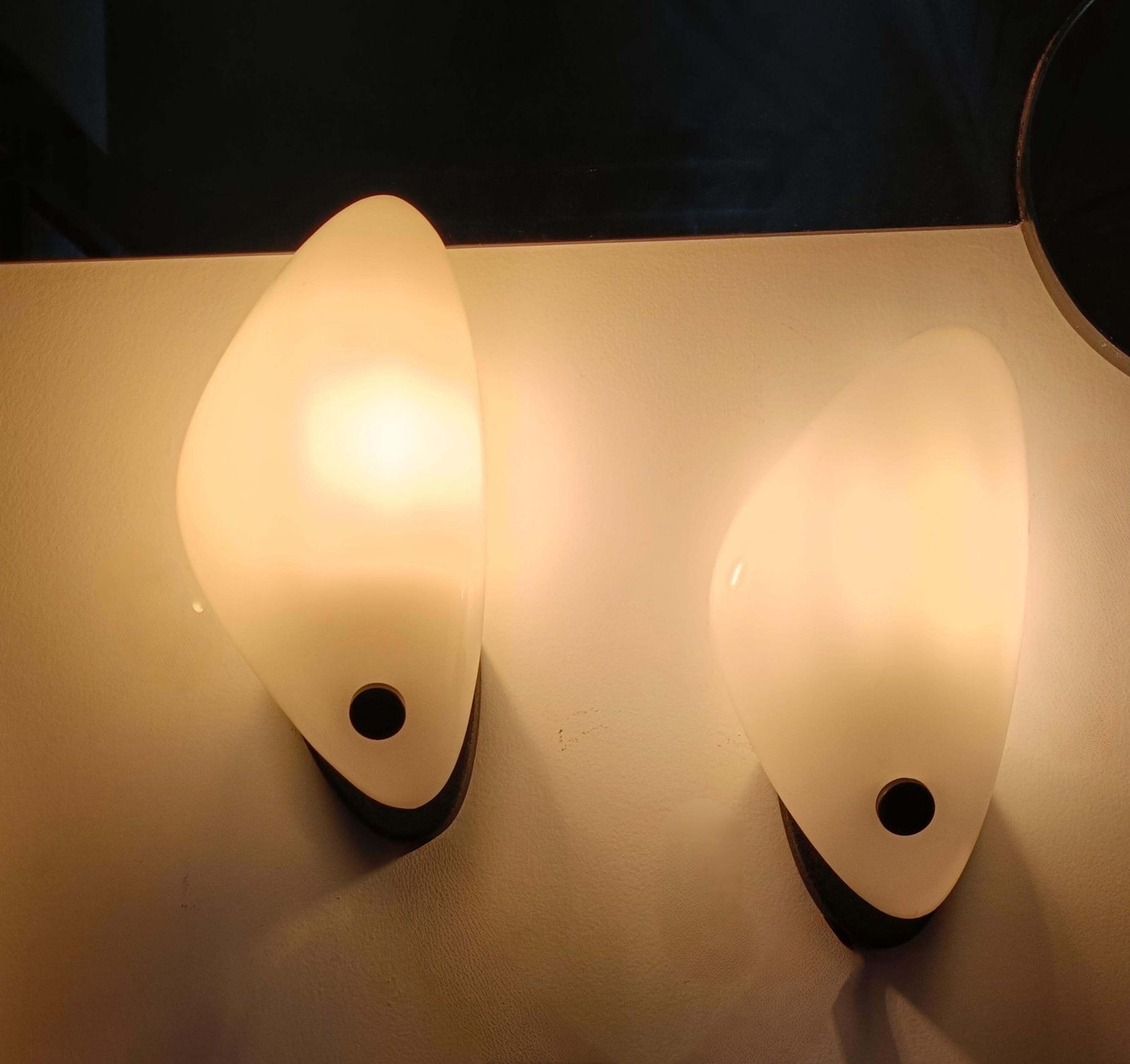 Pair Of White And Black Space Age Wall Lamps, Italy 1970s photo 396.0