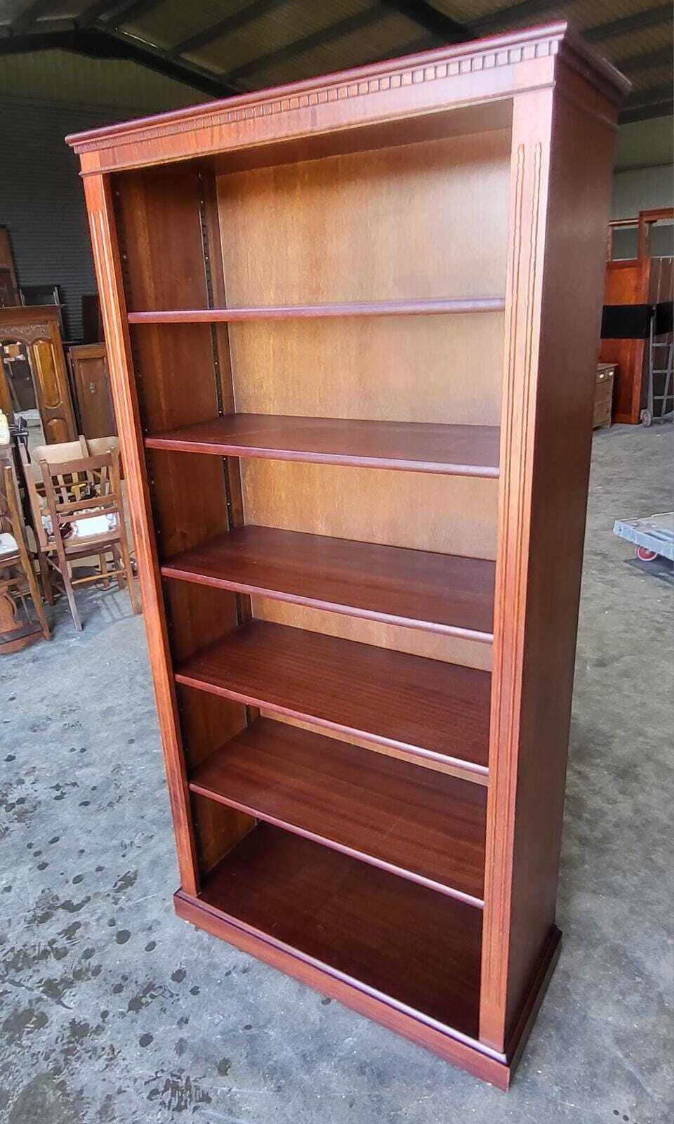 365.0 Antique Repro Mahogany Large Open Bookcase Adjustable Shelves photo