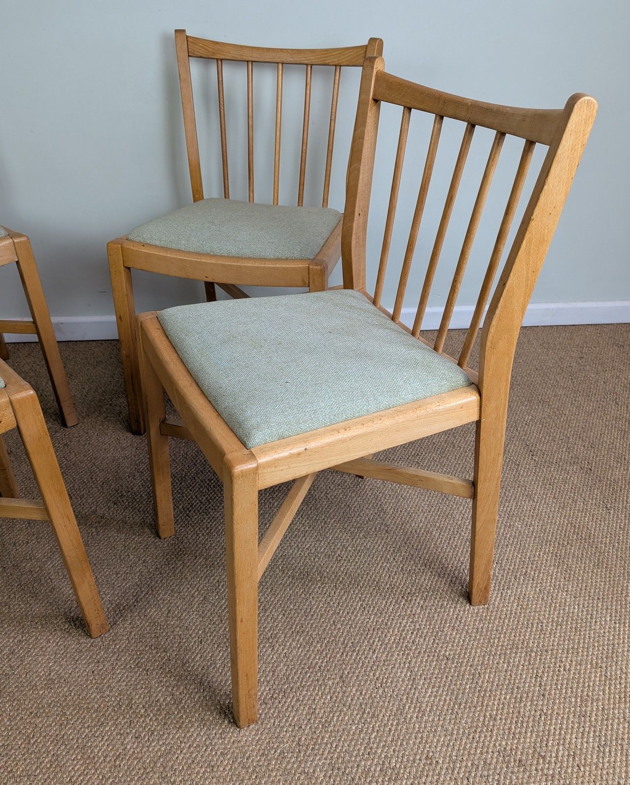 Set Of 4 1950's Beech Framed Kitchen Chairs With Upholstered Seats photo for sale