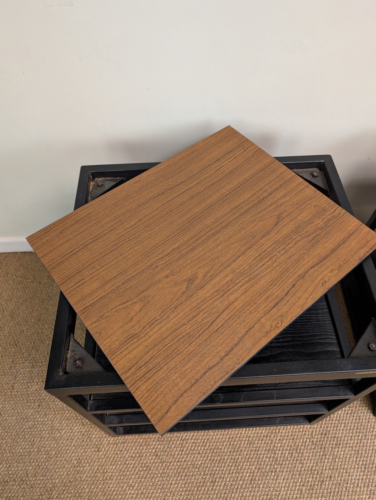 Pair Of Apollo Hifi Speaker Separates Furniture Stand Black Teak Shelves Podium photo vintage