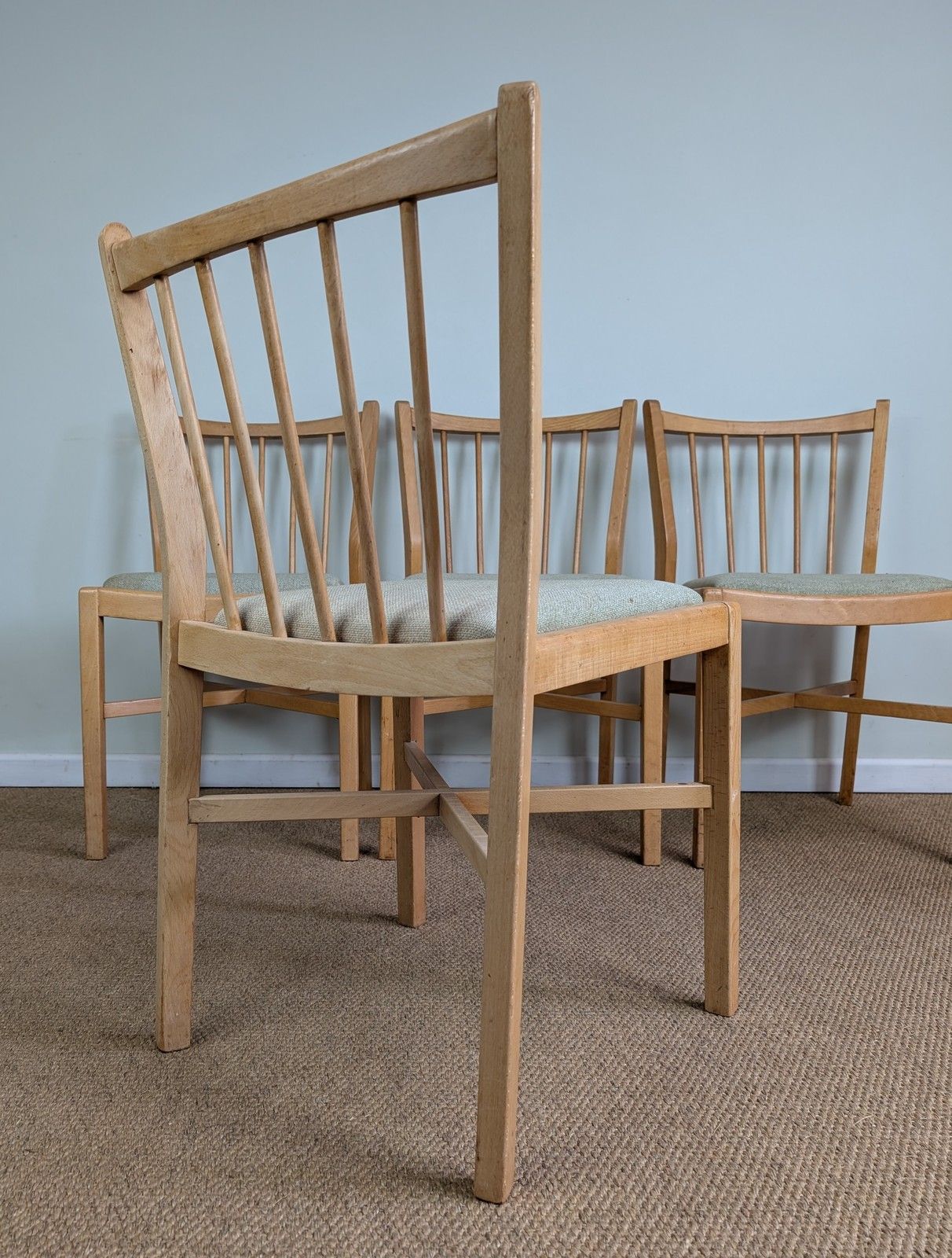 photo for sale Set Of 4 1950's Beech Framed Kitchen Chairs With Upholstered Seats