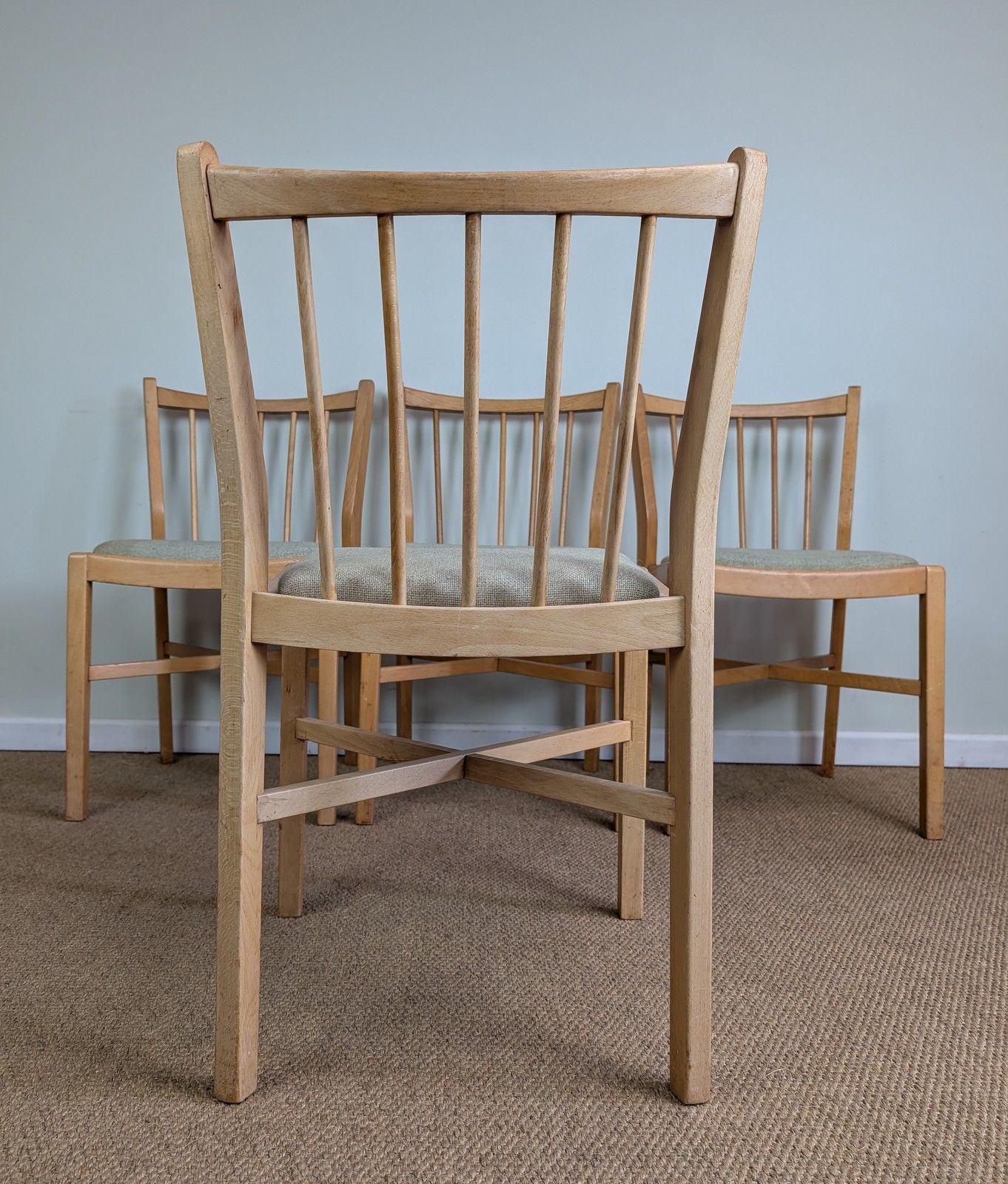 Furniture Set Of 4 1950's Beech Framed Kitchen Chairs With Upholstered Seats photo