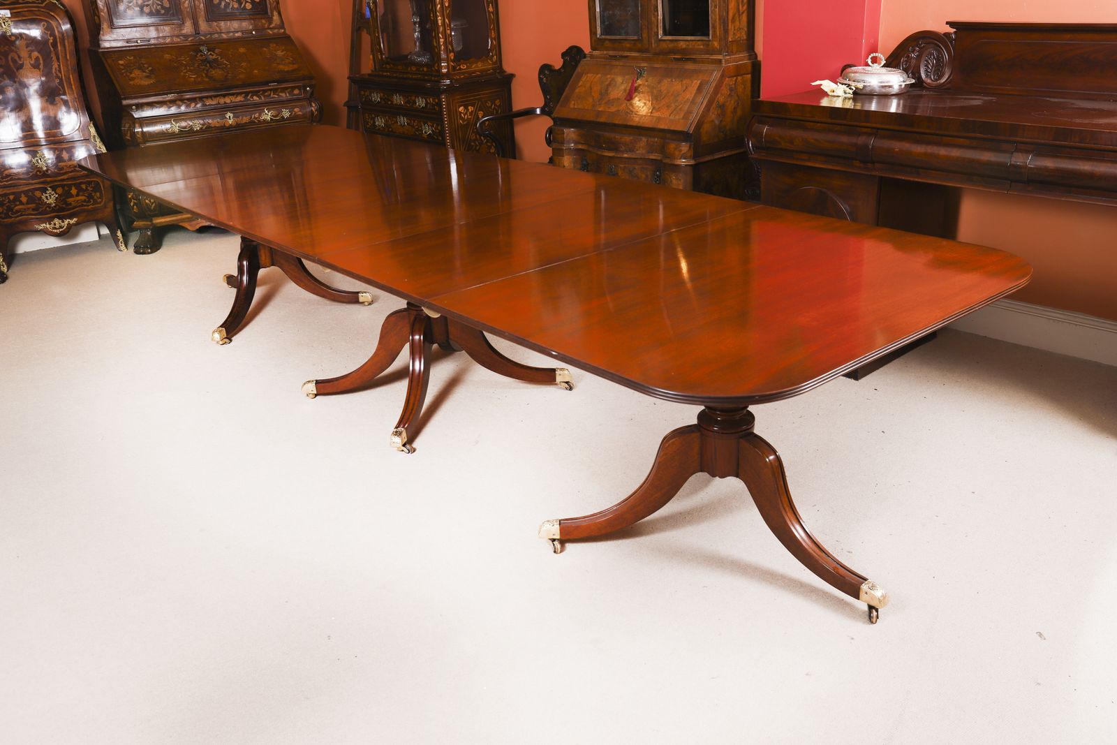 Antique 13ft  Whytock & Reid Triple Pillar Dining Table Set 19th C photo for sale