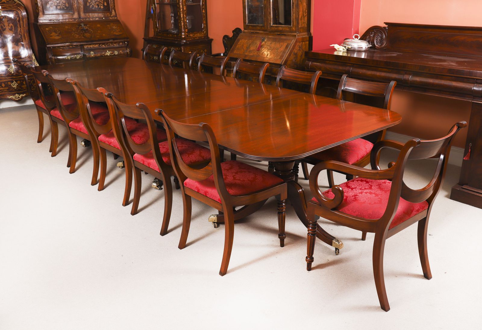 13ft Regency Revival Triple Pillar Dining Table By Whytock & Reid C1900 photo 7750.0