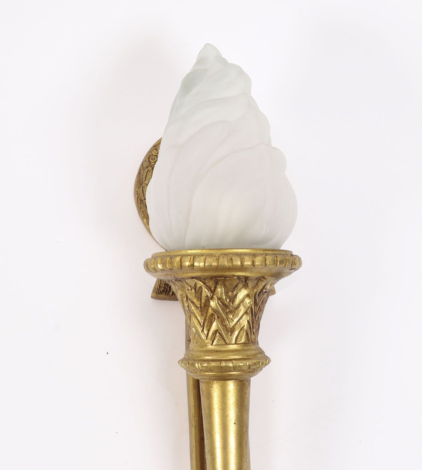 Pair Neo Classical Ormolu & Glass Flaming Torch Wall Lights C.1920 photo Lighting