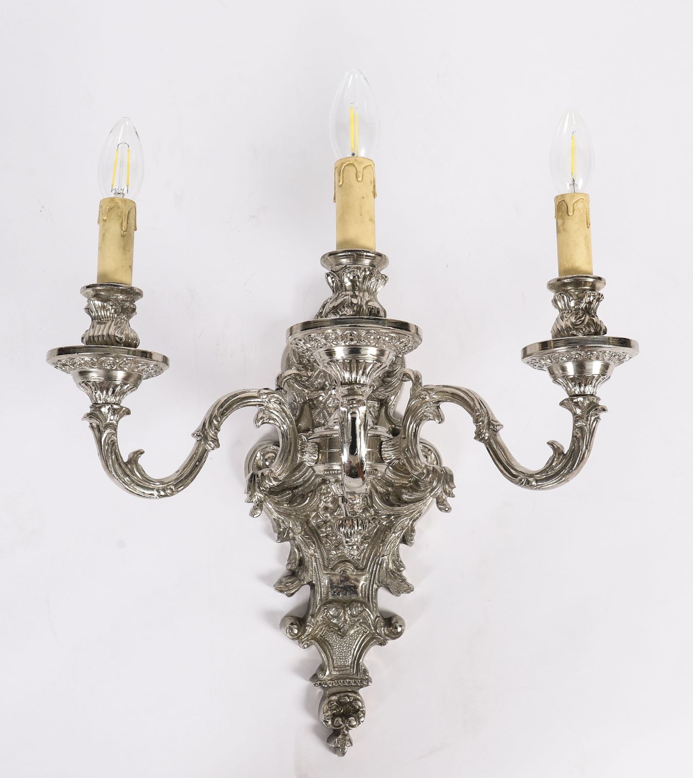 Antique Pair French Silver Plated Wall Lights Appliques Circa 1900 photo furniture