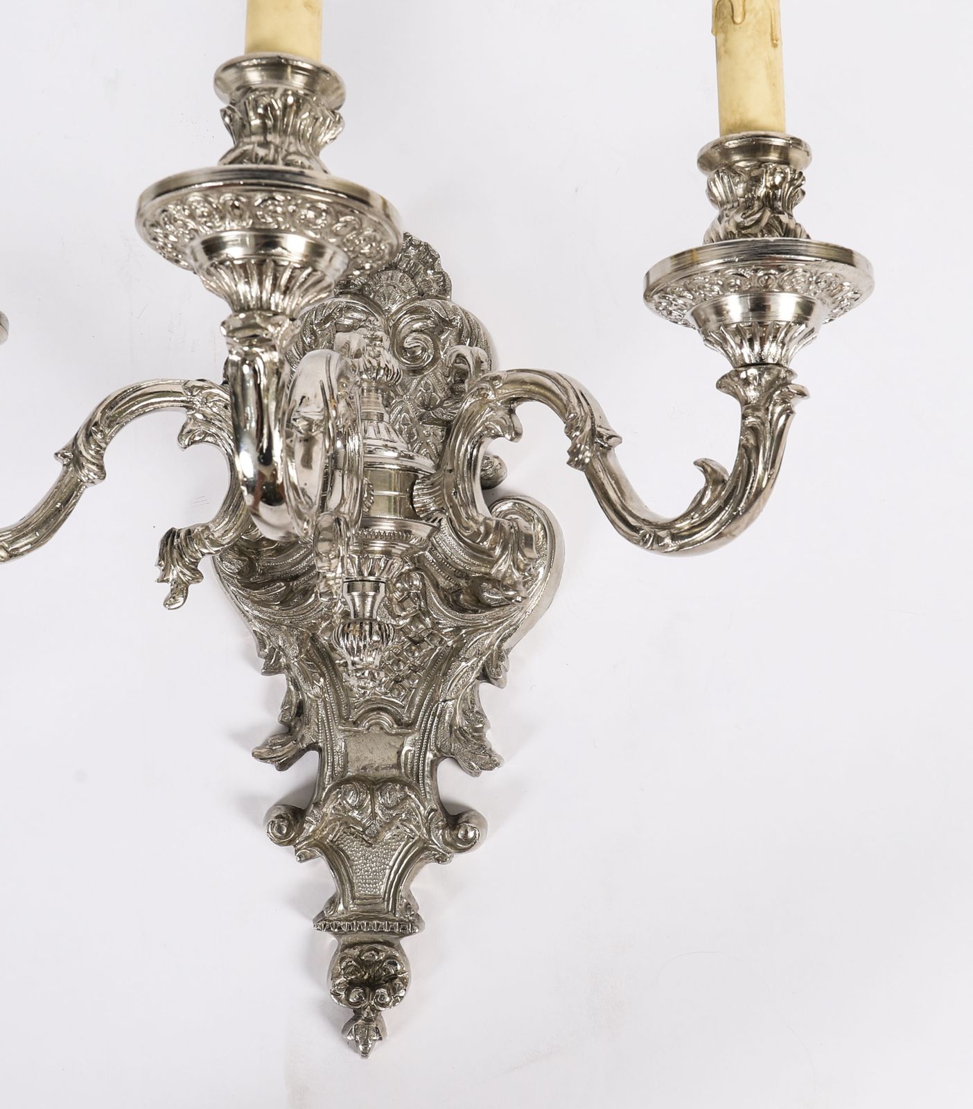 photo for sale Antique Pair French Silver Plated Wall Lights Appliques Circa 1900