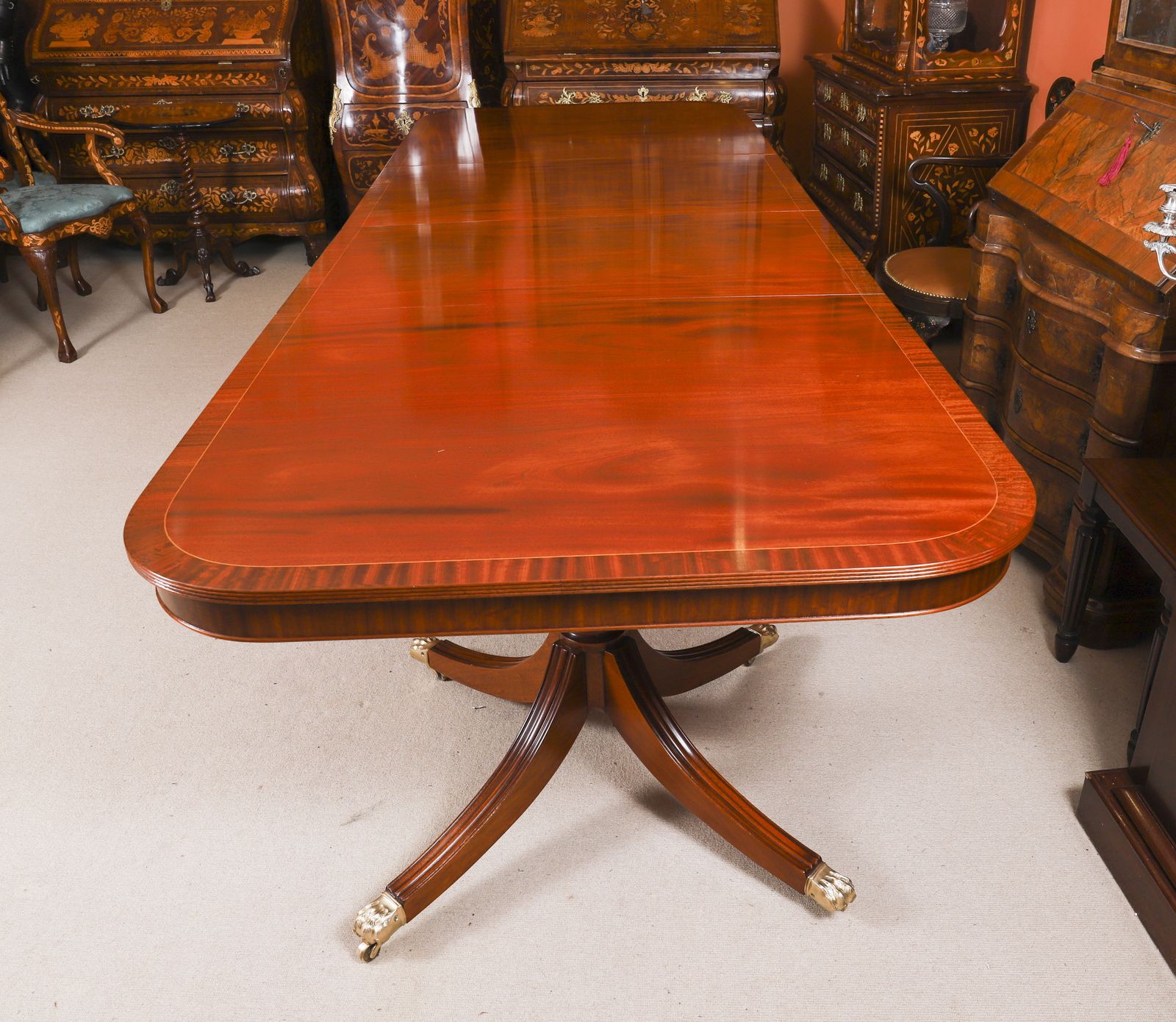 photo for sale Vintage Regency Revivaltwin Pillar Dining Table Set Mid 20th C