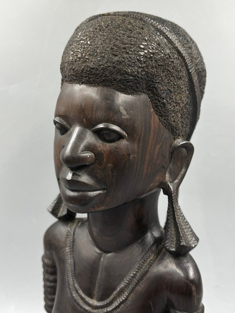 Heavy Vintage Bust Of An African Woman Made Of Makassar Ebony, 1970s photo buy