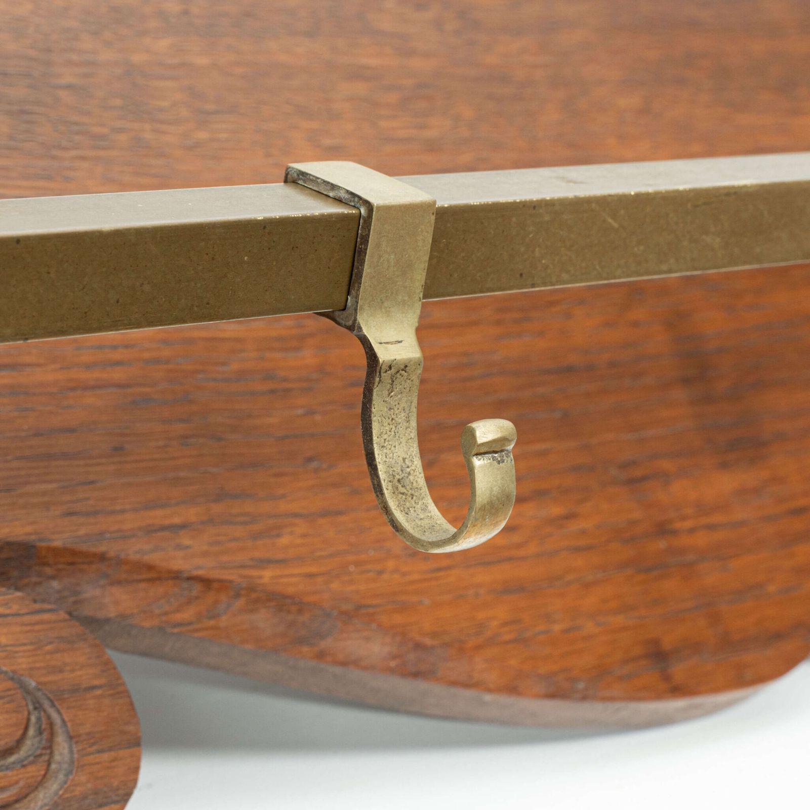 Large Oak Mounted Brass Coat Rack photo Furniture