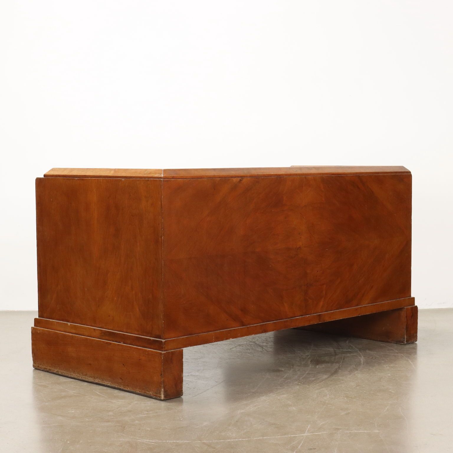 photo furniture Vintage Writing Desk Walnut Veneer Wood Drawers Italy 1920s